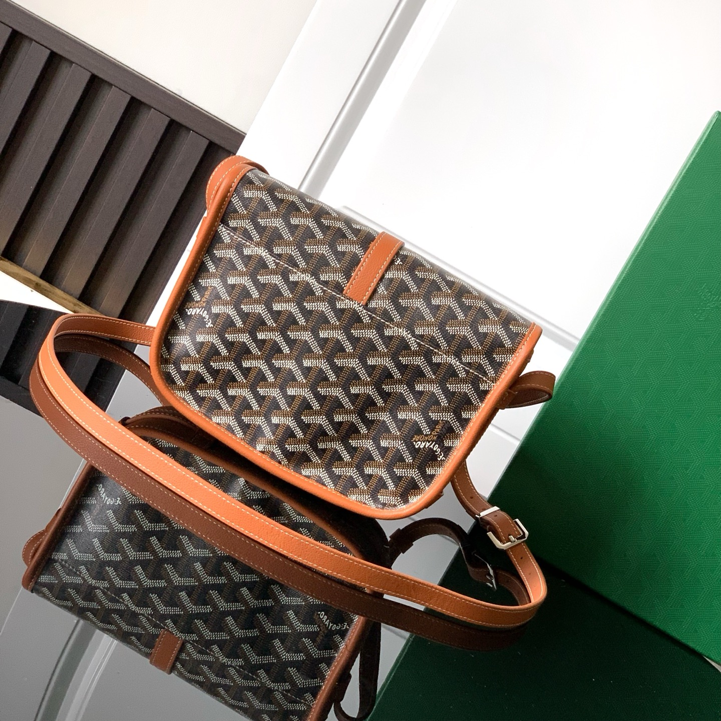 Goyard Black Goyardine Canvas And Tan Chevroches