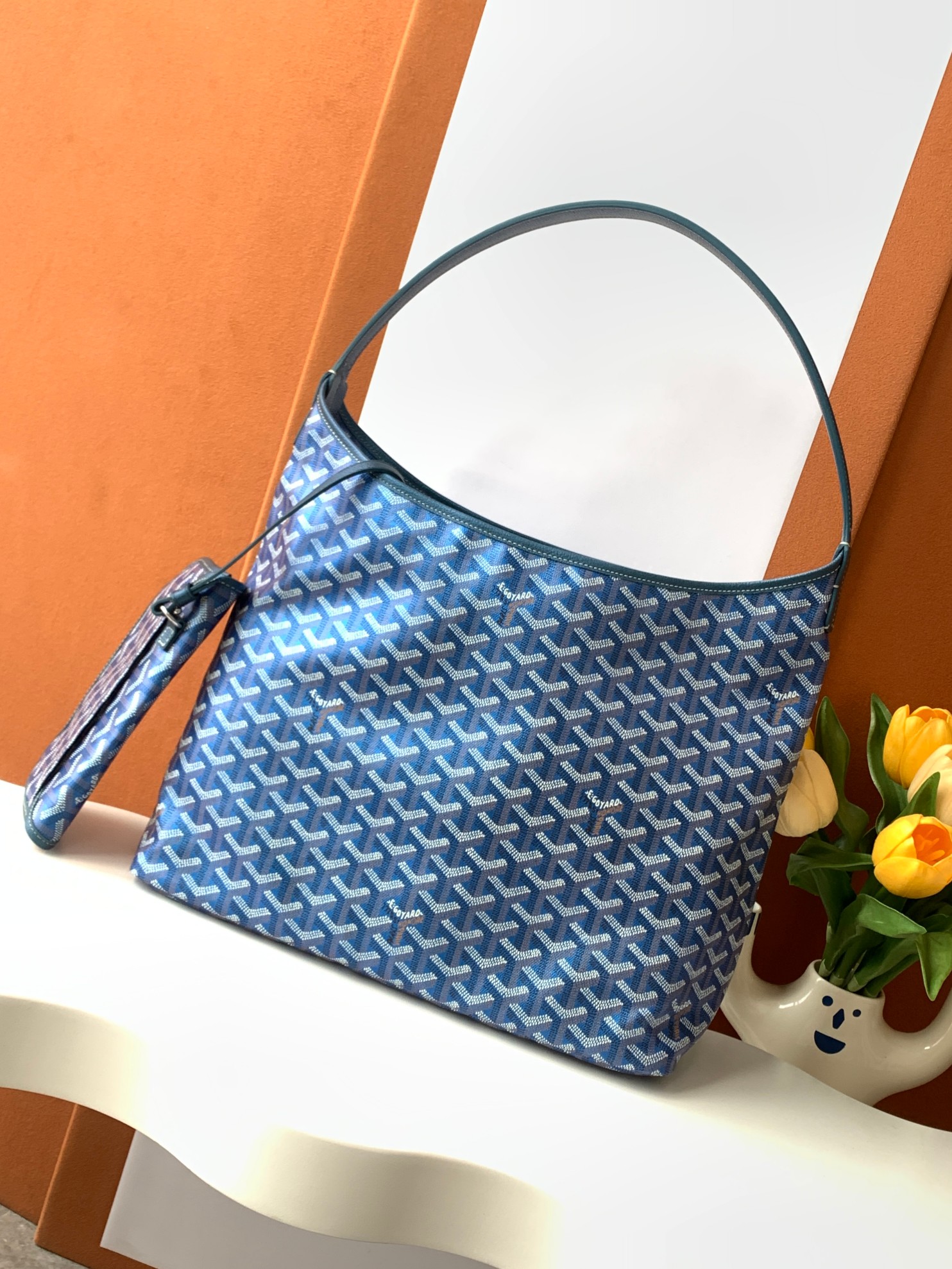 Goyard Goyardine Pearly Blue Boheme PM Hobo Bag