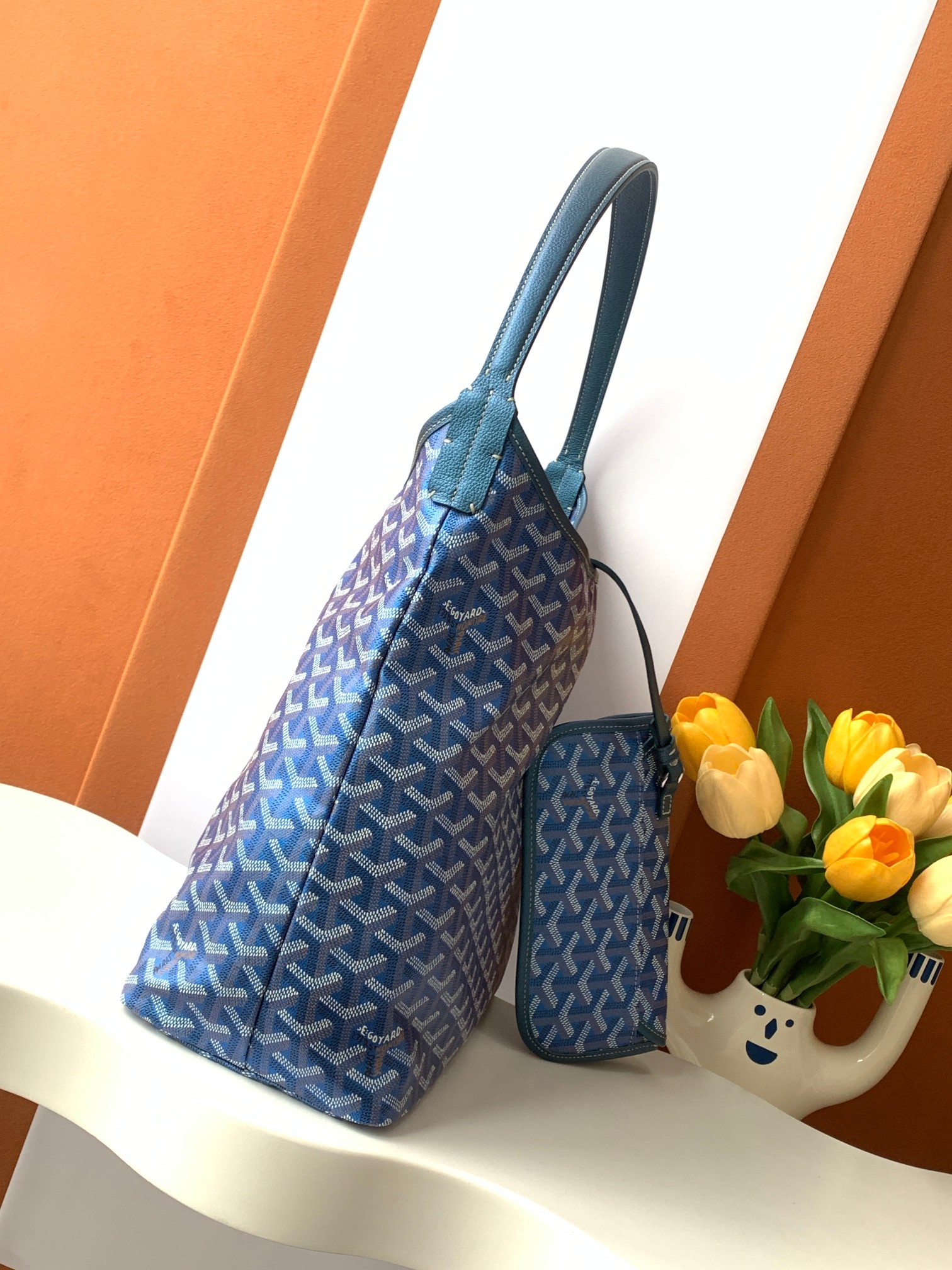 Goyard Goyardine Pearly Blue Boheme PM Hobo Bag