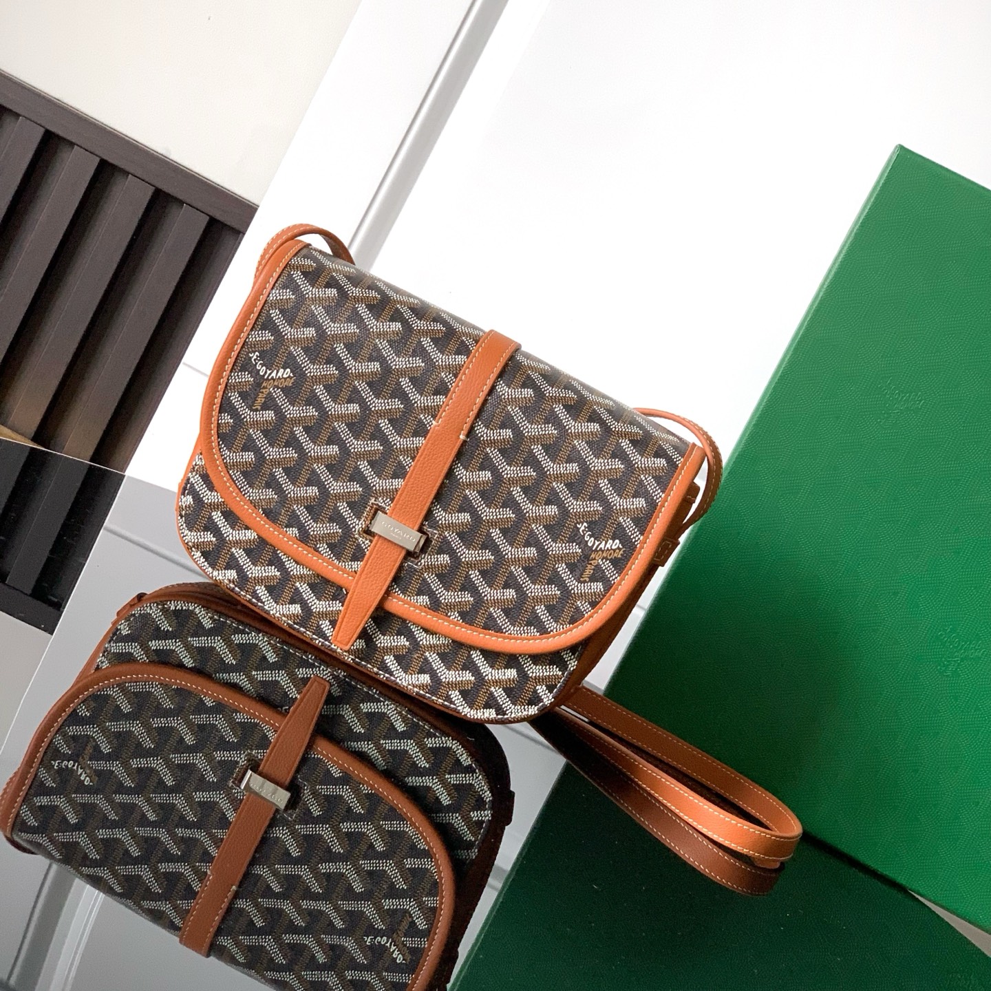 Goyard Black Goyardine Canvas And Tan Chevroches
