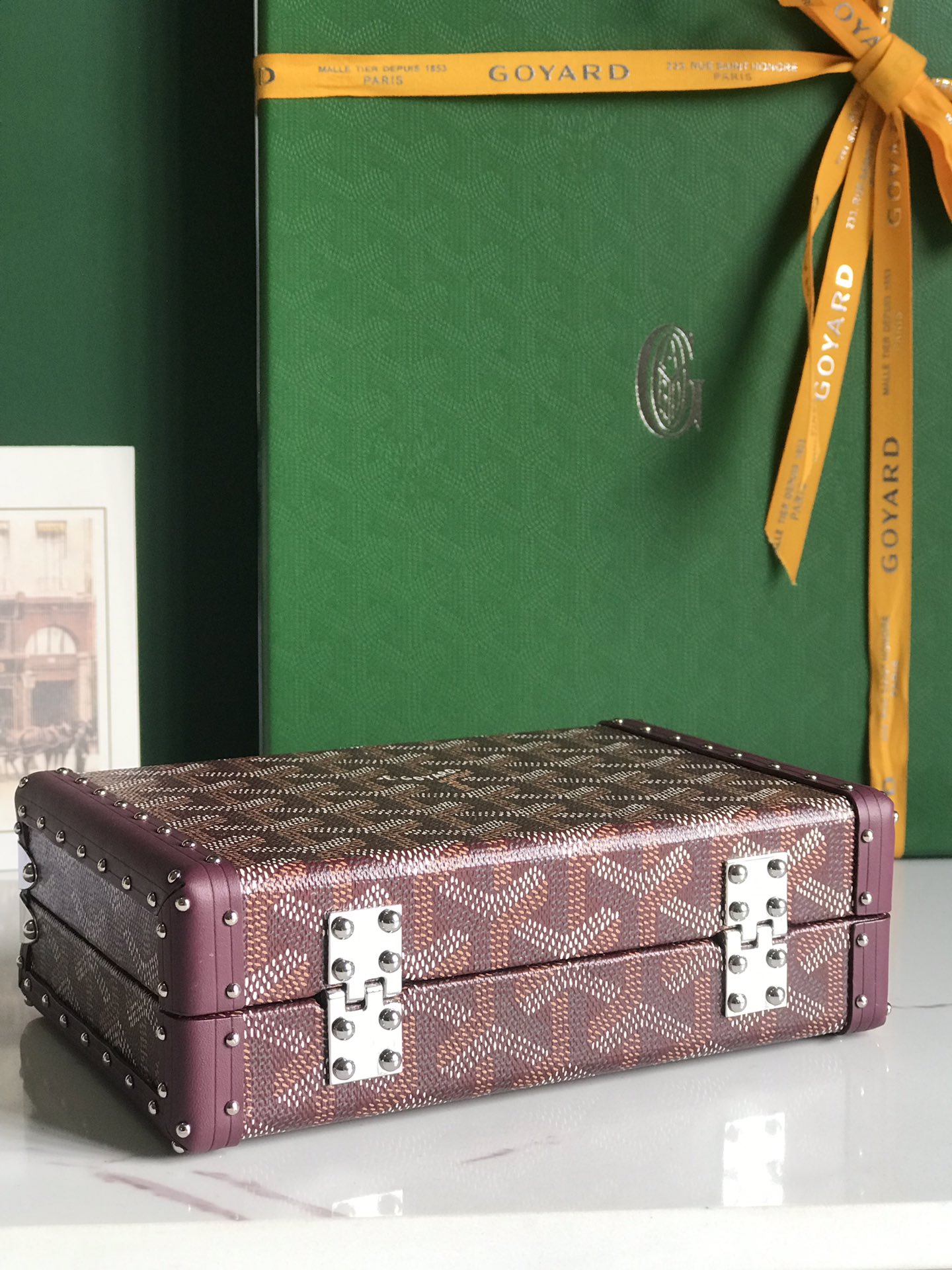 Minaudiere goyardine leather handbag Goyard Burgundy in