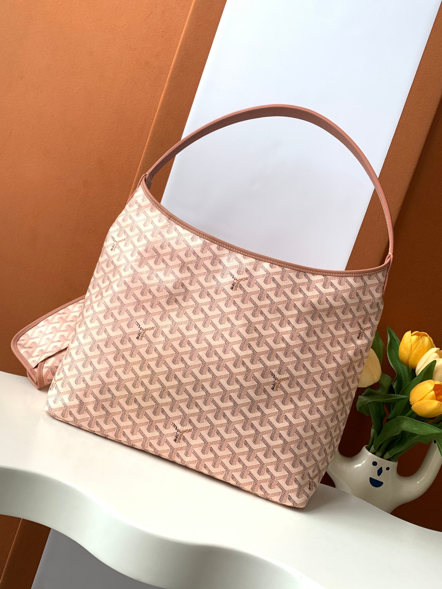 Goyard Goyardine Pearly Coral Boheme PM Hobo Bag