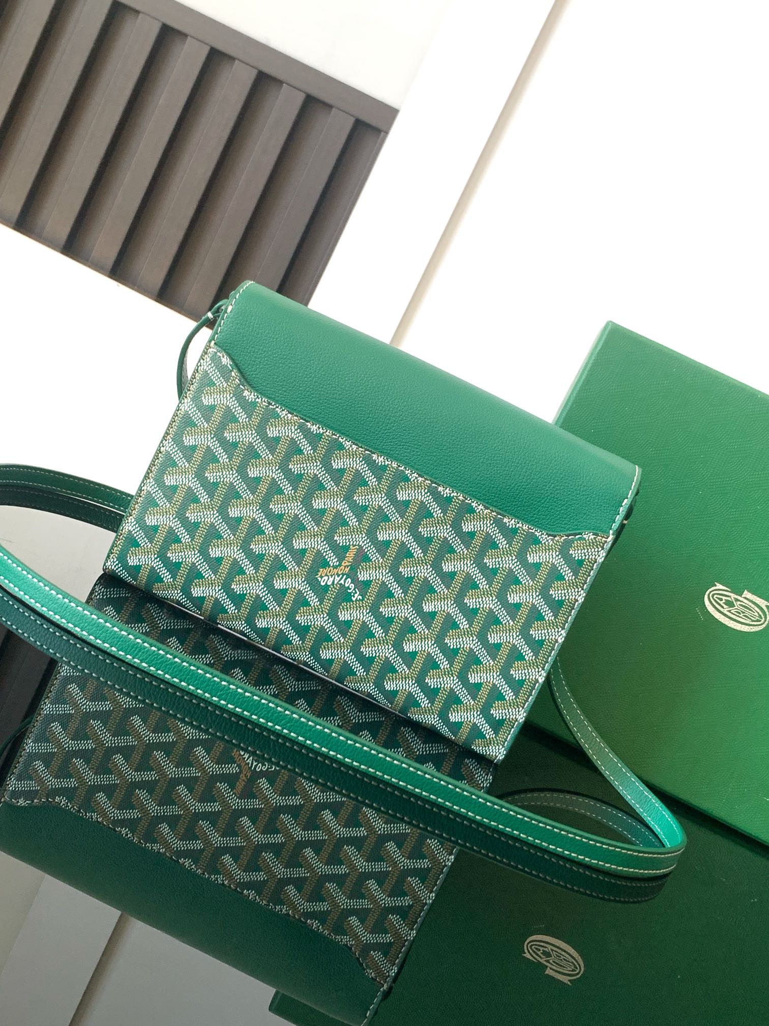 Goyard Green Goyardine Coated Canvas and Leather