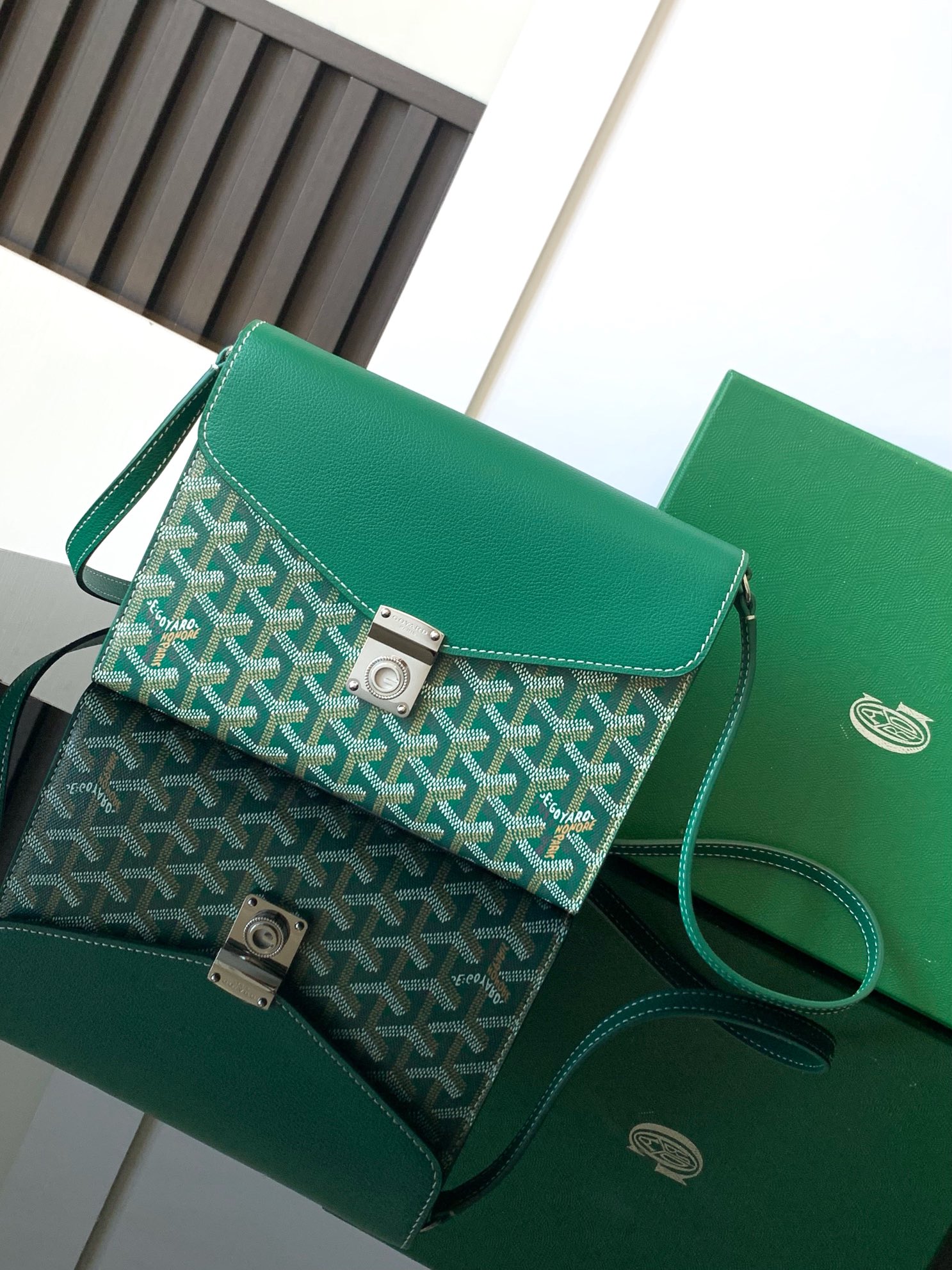 Goyard Green Goyardine Coated Canvas and Leather