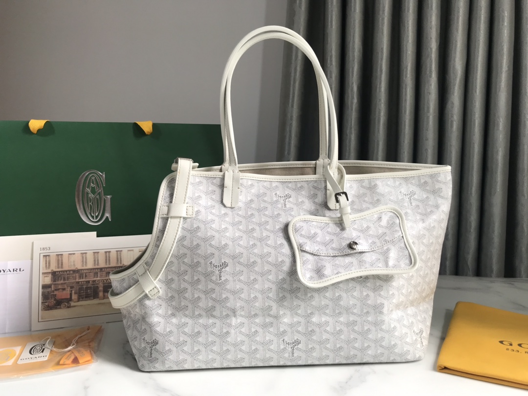 Goyard Chien Gris Pet Carrier Tote Coated Canvas bag white