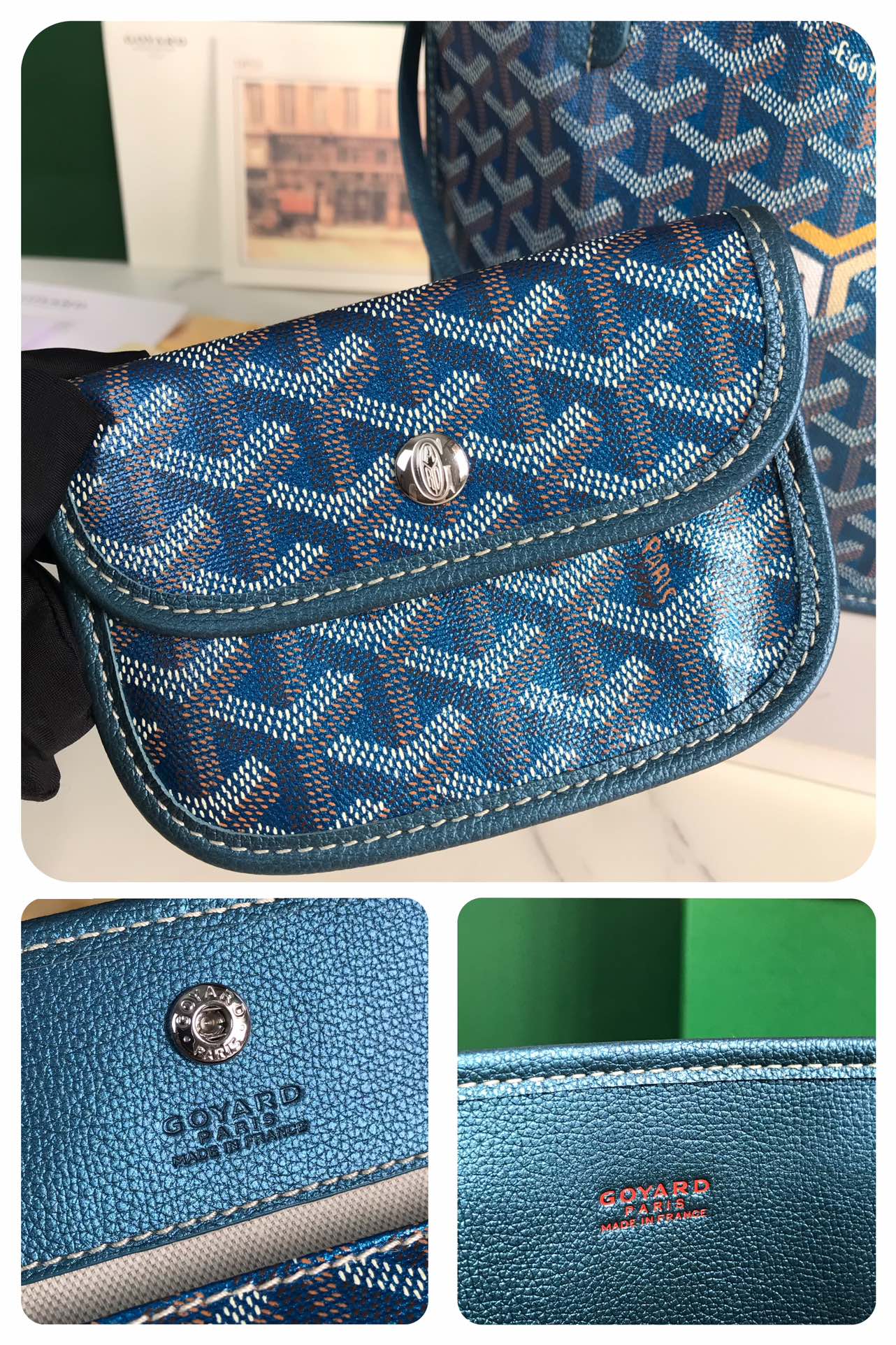 GOYARD Iridescent Goyardine Saint Louis PM Pearly Blue 1609675