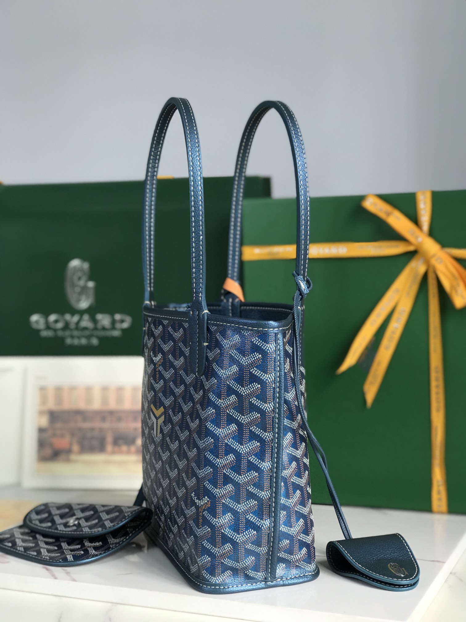 GOYARD Iridescent Goyardine Saint Louis PM Pearly Blue 1609675
