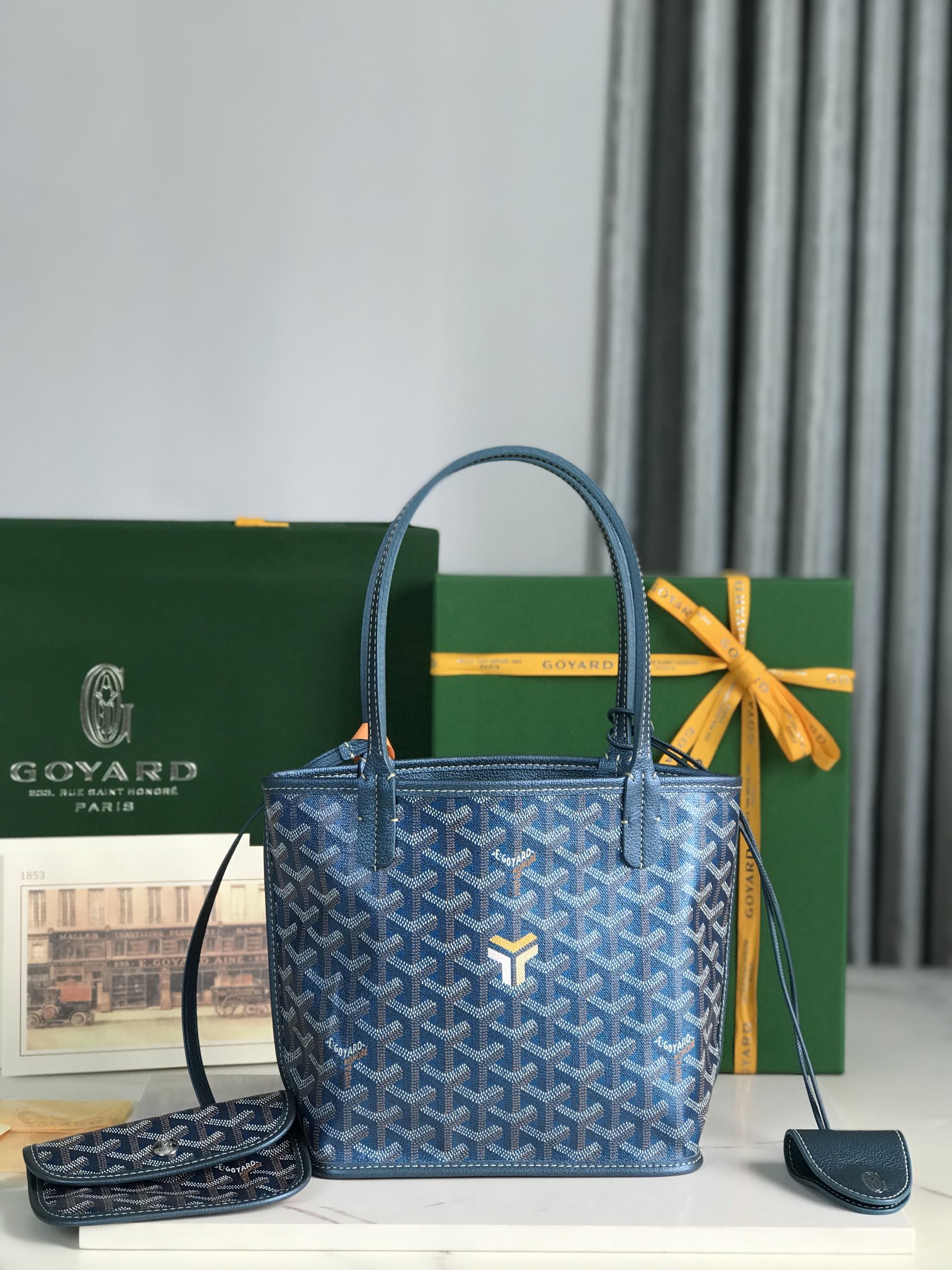 GOYARD Iridescent Goyardine Saint Louis PM Pearly Blue 1609675