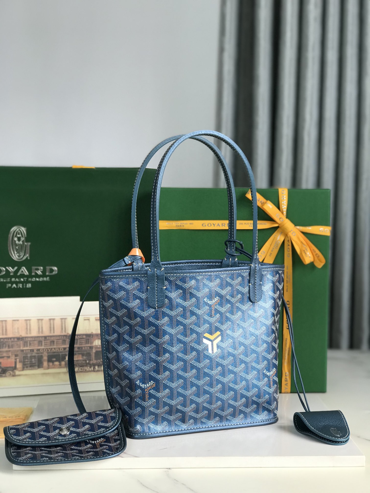 GOYARD Iridescent Goyardine Saint Louis PM Pearly Blue 1609675