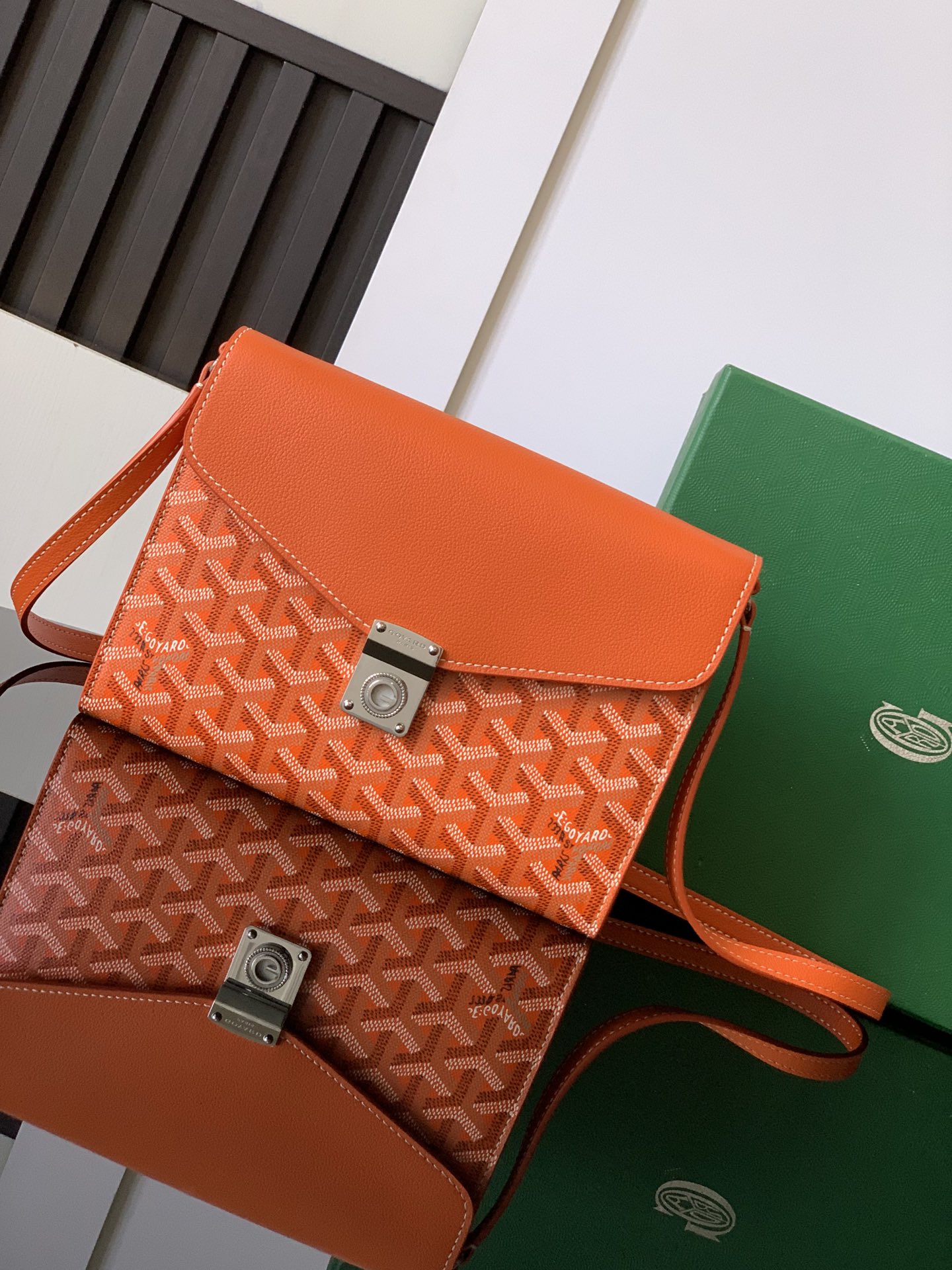 GOYARD Goyardine Calfskin Chypre Wallet Pouch orange