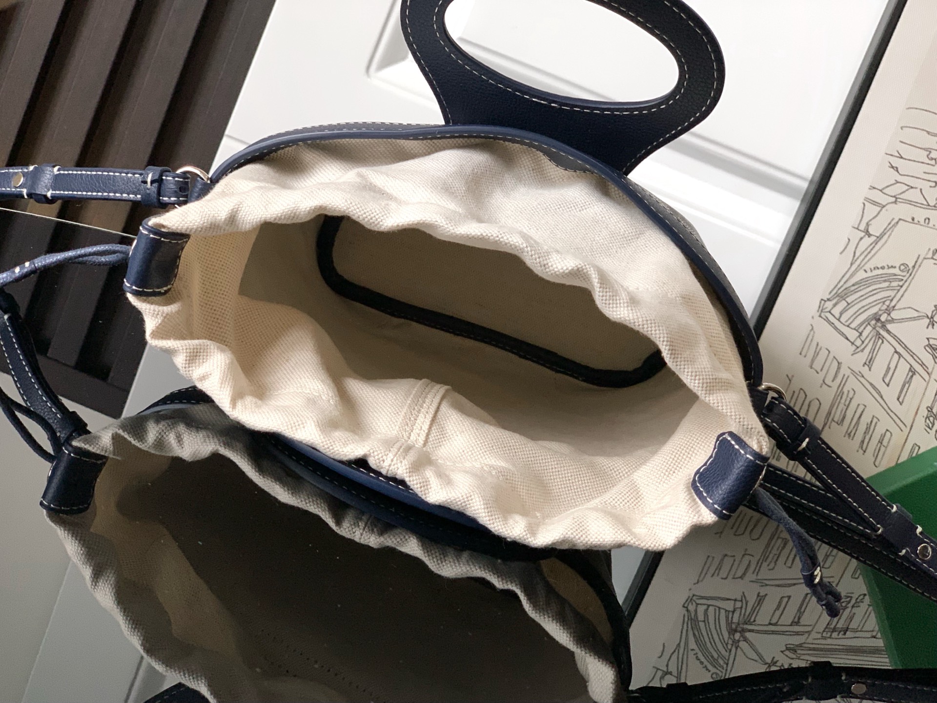 GOYARD Herringbone Hand Bag PVC Leather blue navy
