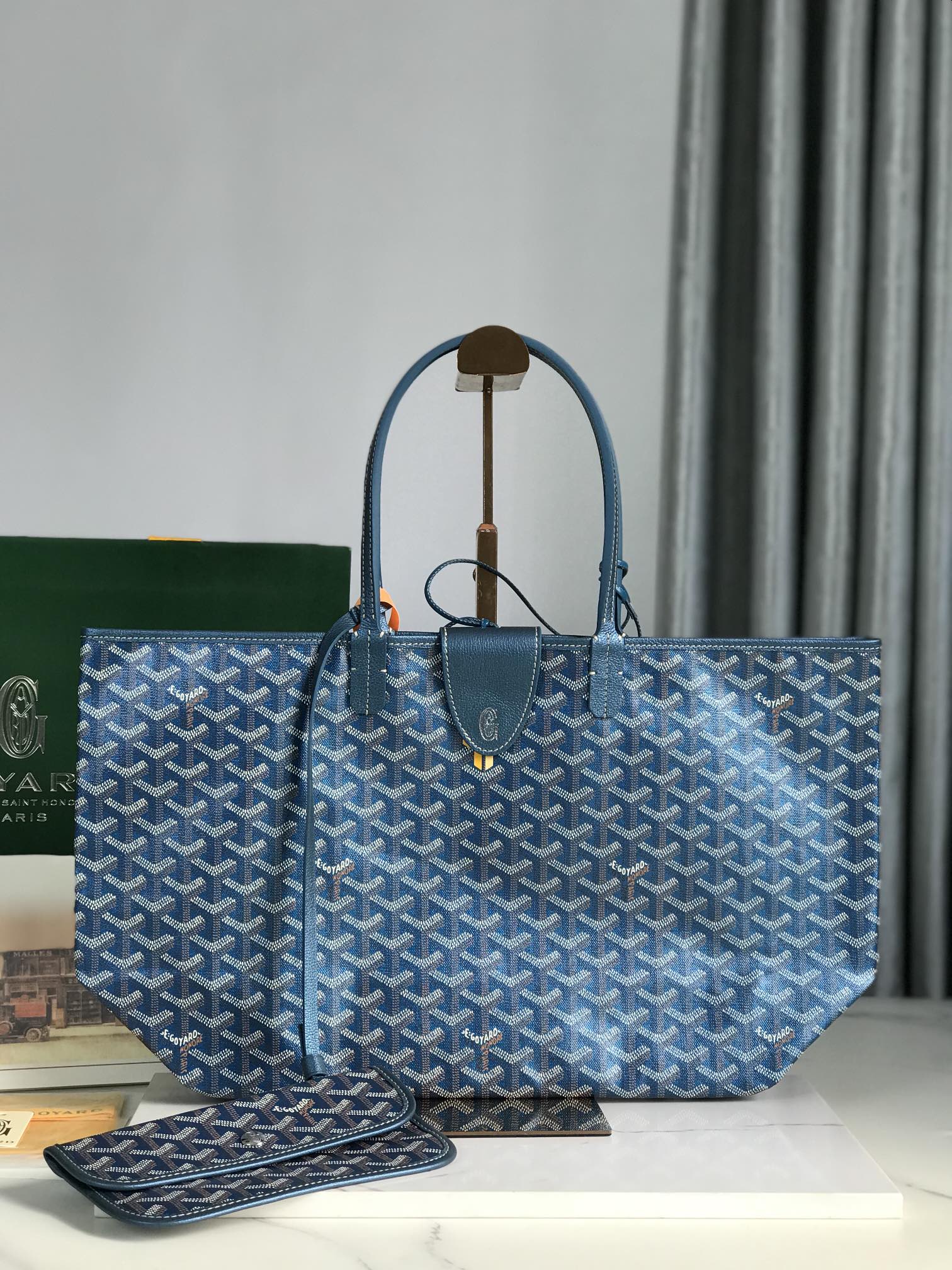 Goyard Goyardine Pearly Blue St. Louis PM Tote Bag Palladium