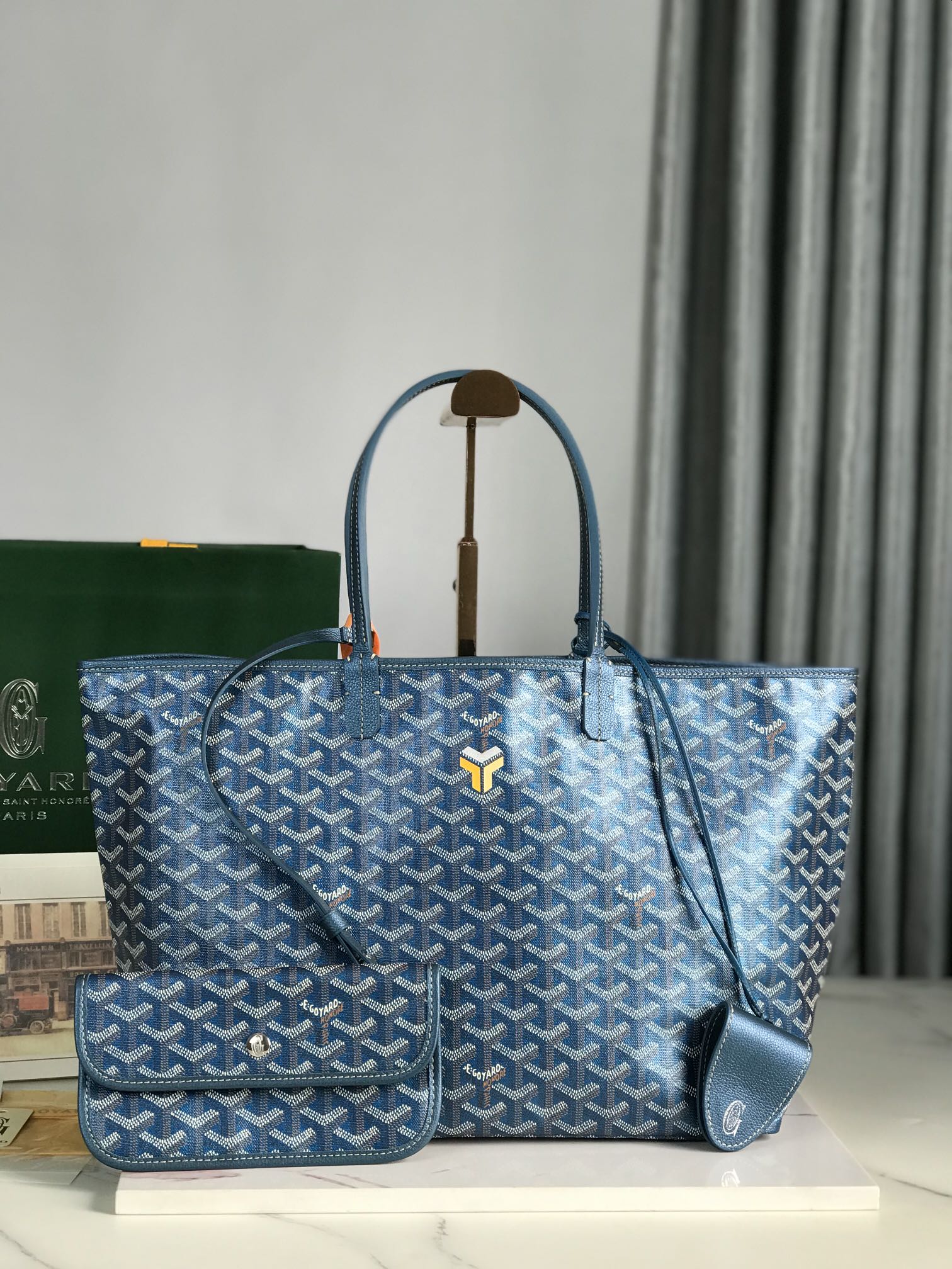 Goyard Goyardine Pearly Blue St. Louis PM Tote Bag Palladium