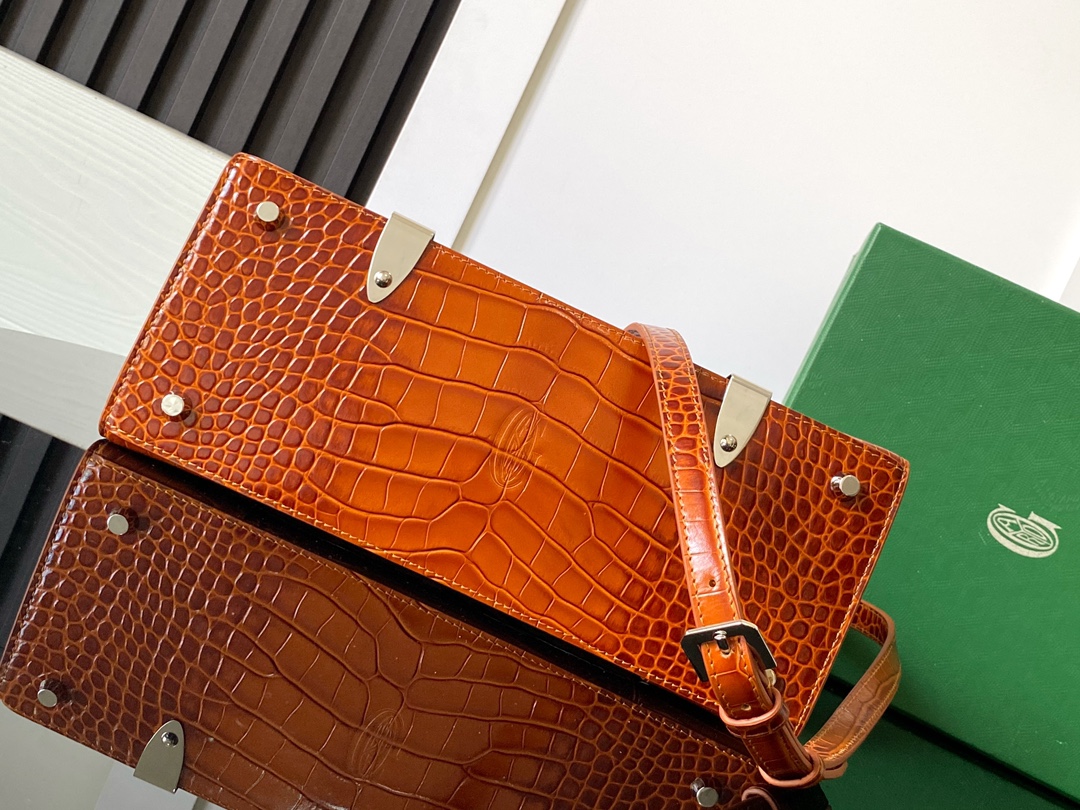 Goyard Matignon Crocodile Pattern Leather Top Handle Bag – Brown
