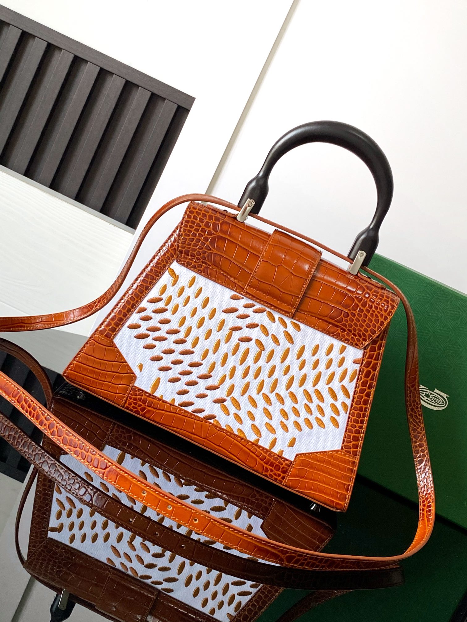 Goyard Matignon Crocodile Pattern Leather Top Handle Bag – Brown