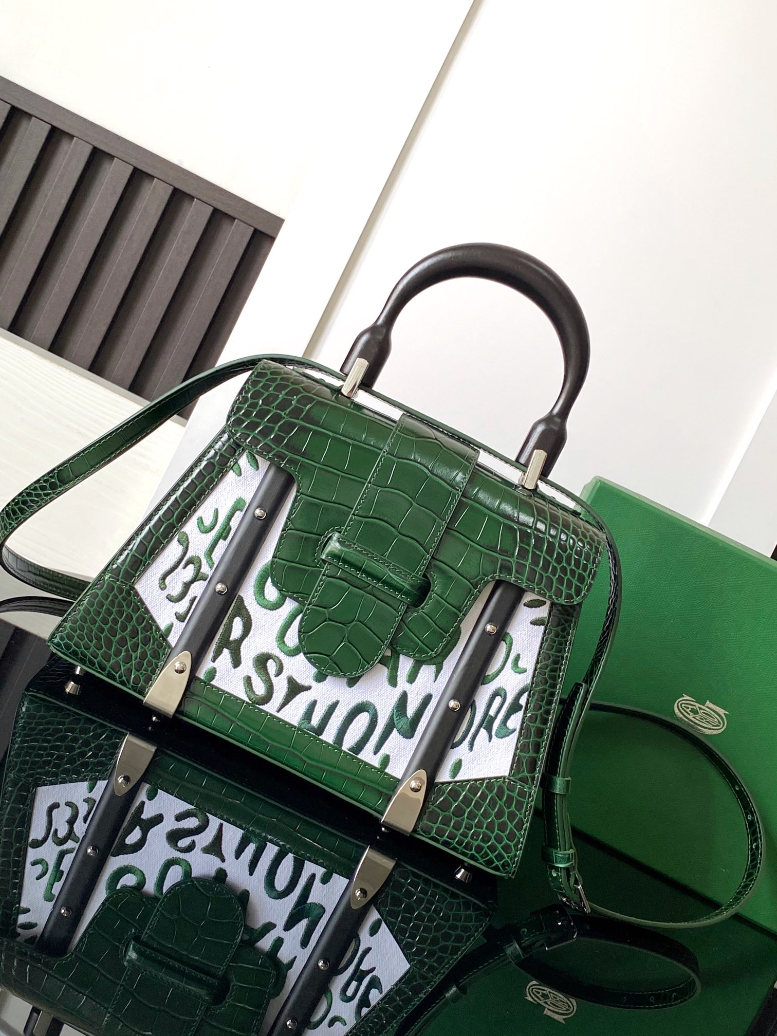 Goyard Matignon Crocodile Pattern Leather Top Handle Bag – green