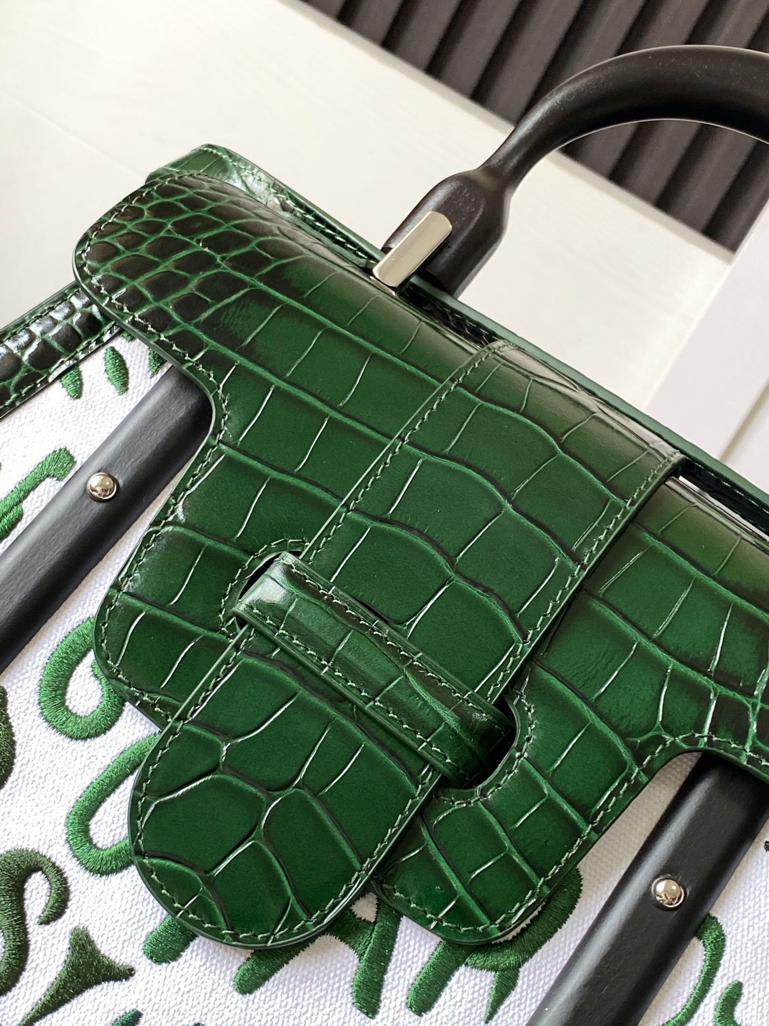 Goyard Matignon Crocodile Pattern Leather Top Handle Bag – green