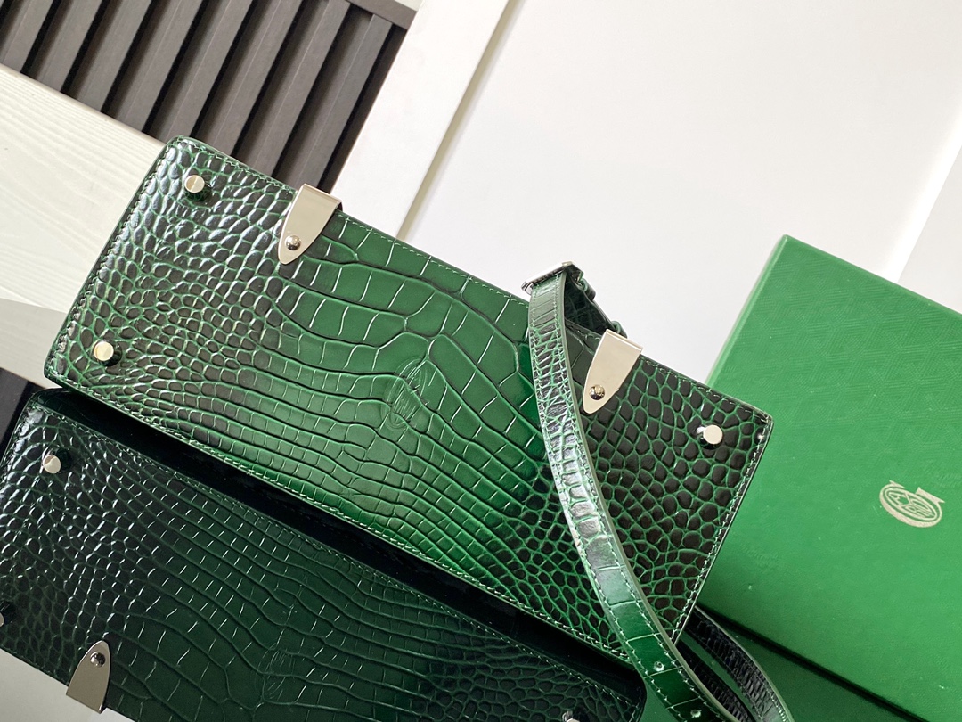 Goyard Matignon Crocodile Pattern Leather Top Handle Bag – green