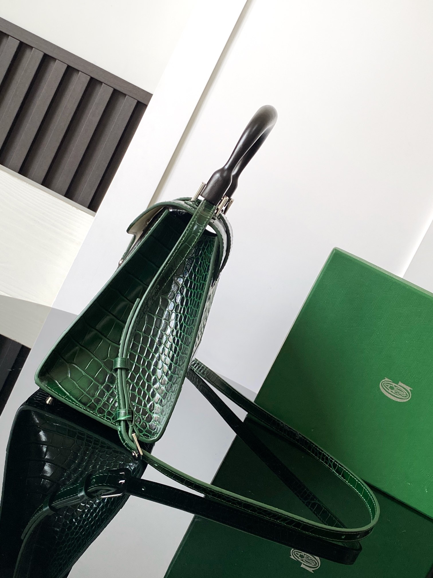 Goyard Matignon Crocodile Pattern Leather Top Handle Bag – green
