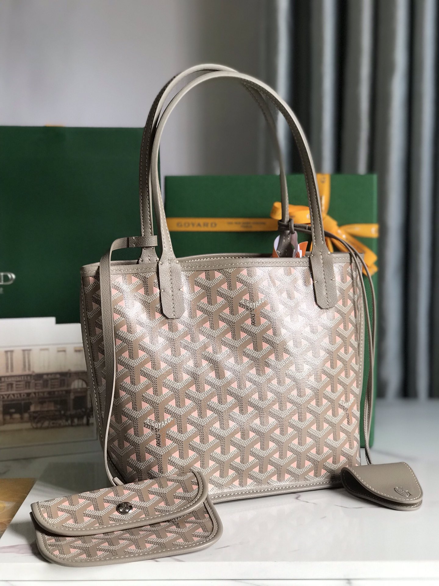 Goyard Brown and Beige pink Leather Top Handle Bag