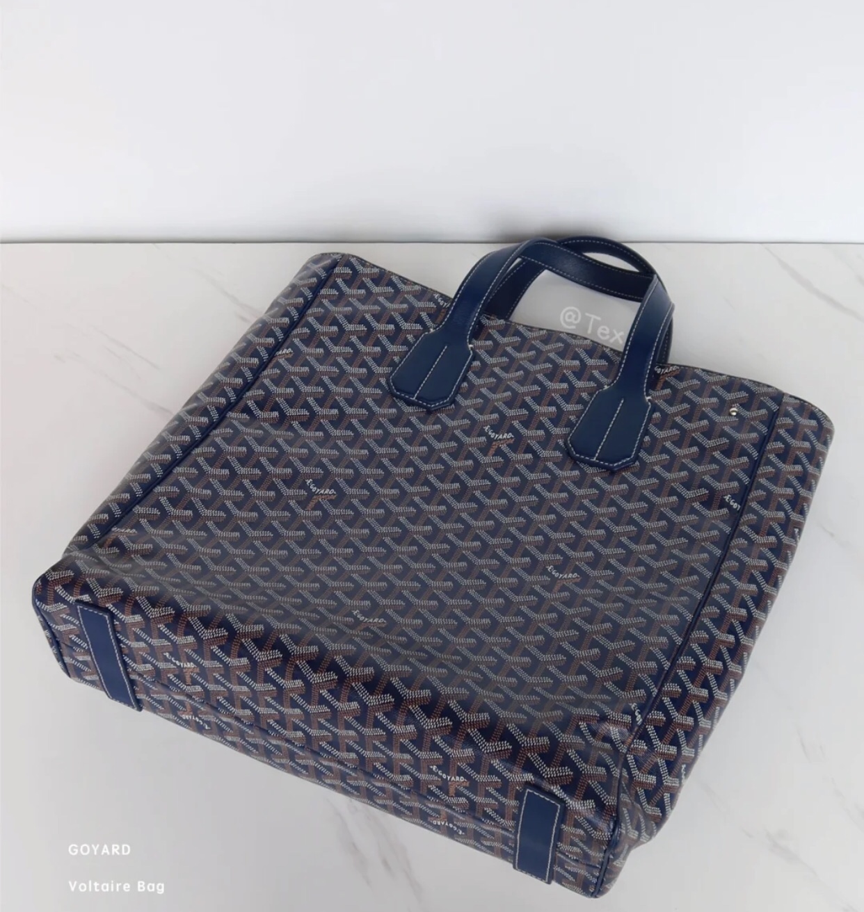 Goyard Goyardine Navy Blue Voltaire Tote Bag Palladium