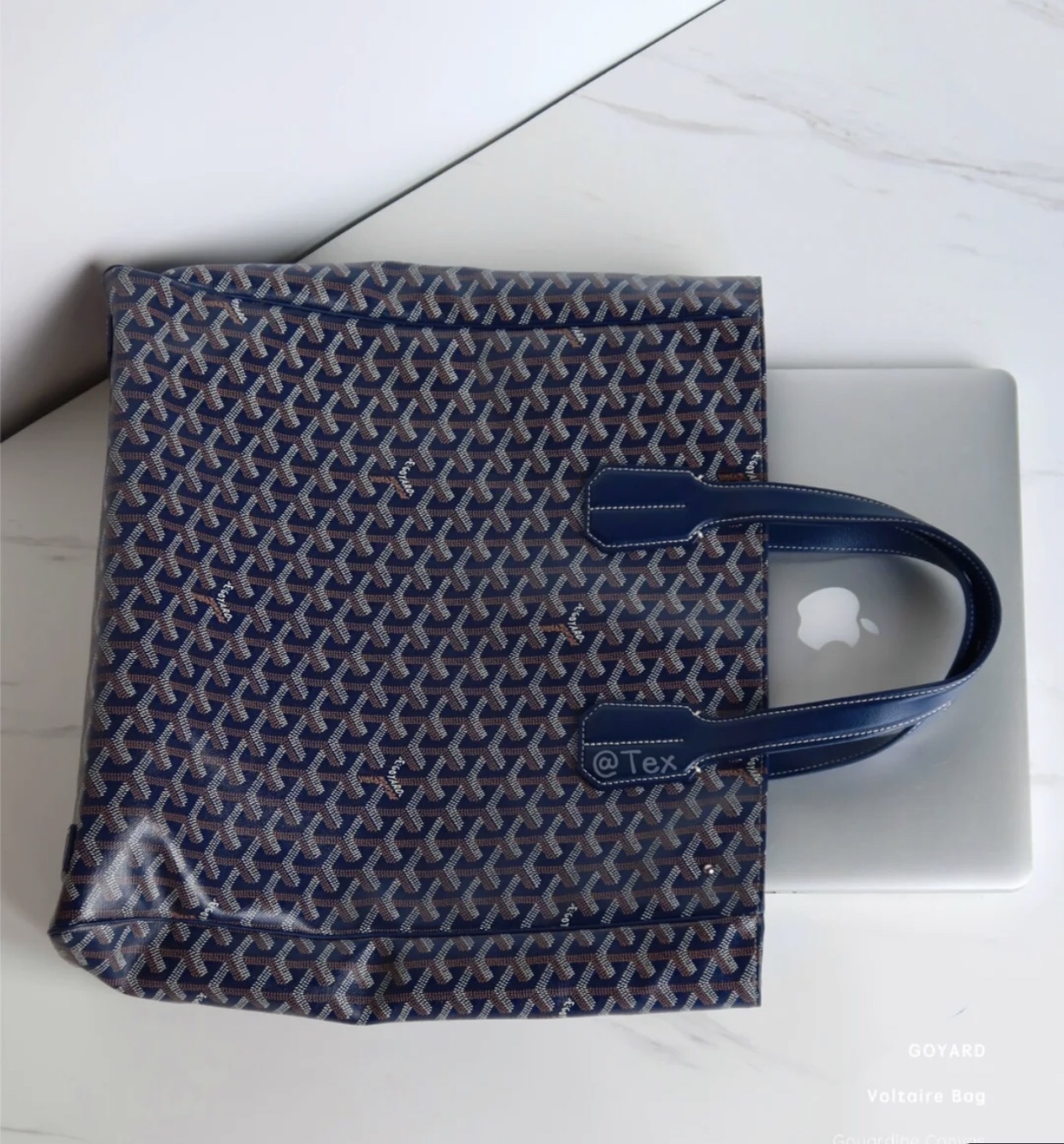 Goyard Goyardine Navy Blue Voltaire Tote Bag Palladium