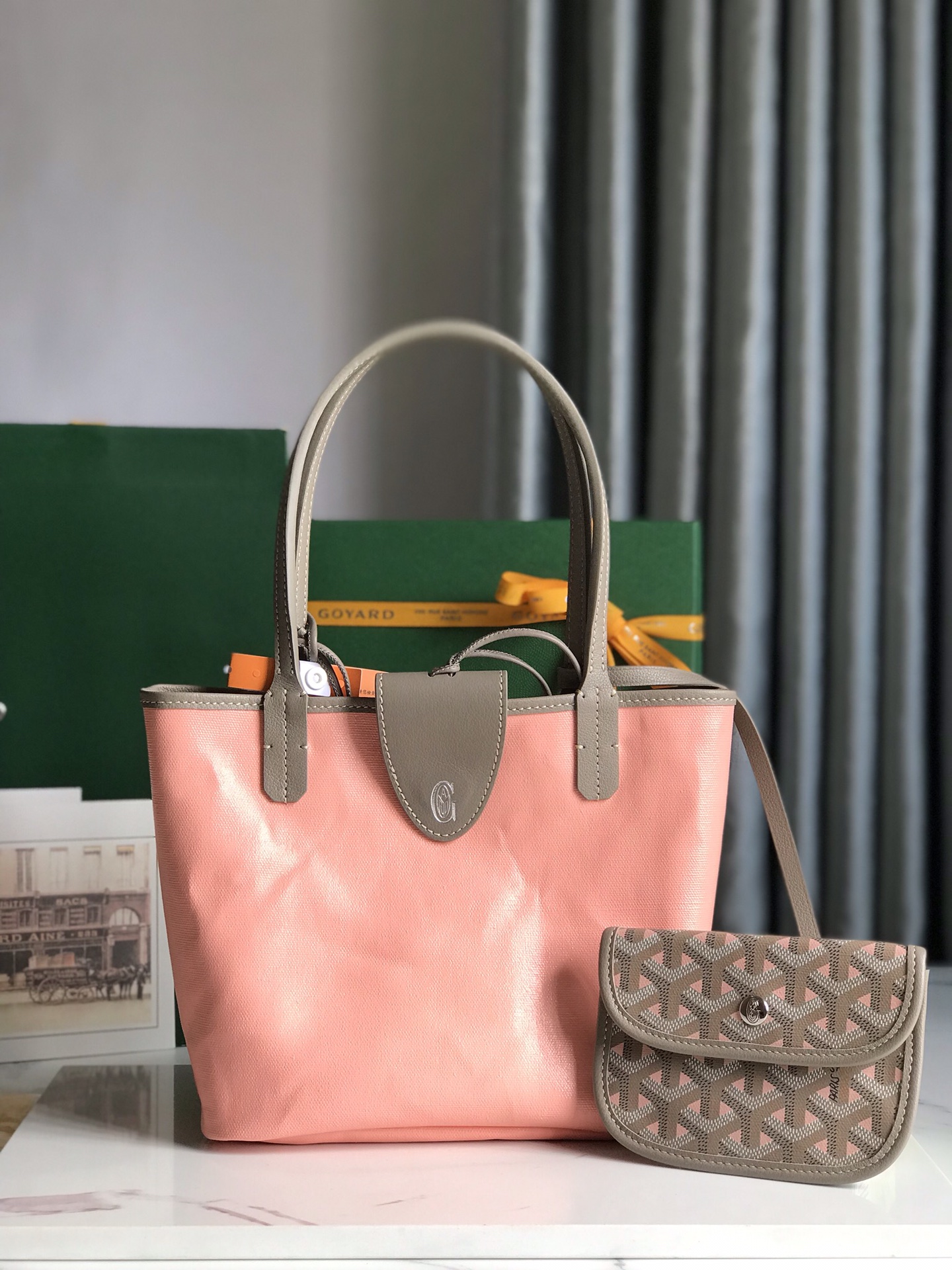 Goyard Brown and Beige pink Leather Top Handle Bag