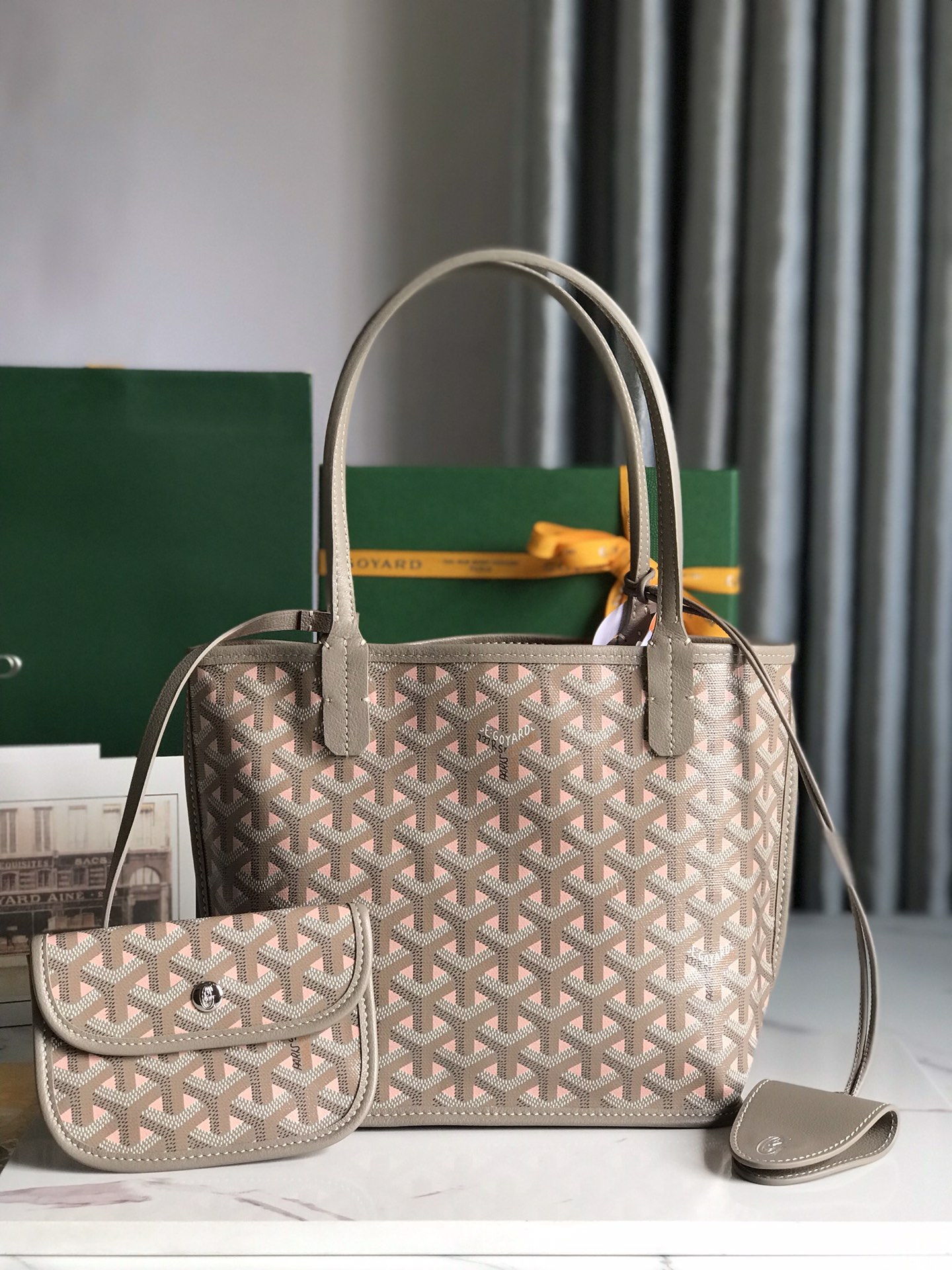 Goyard Brown and Beige pink Leather Top Handle Bag