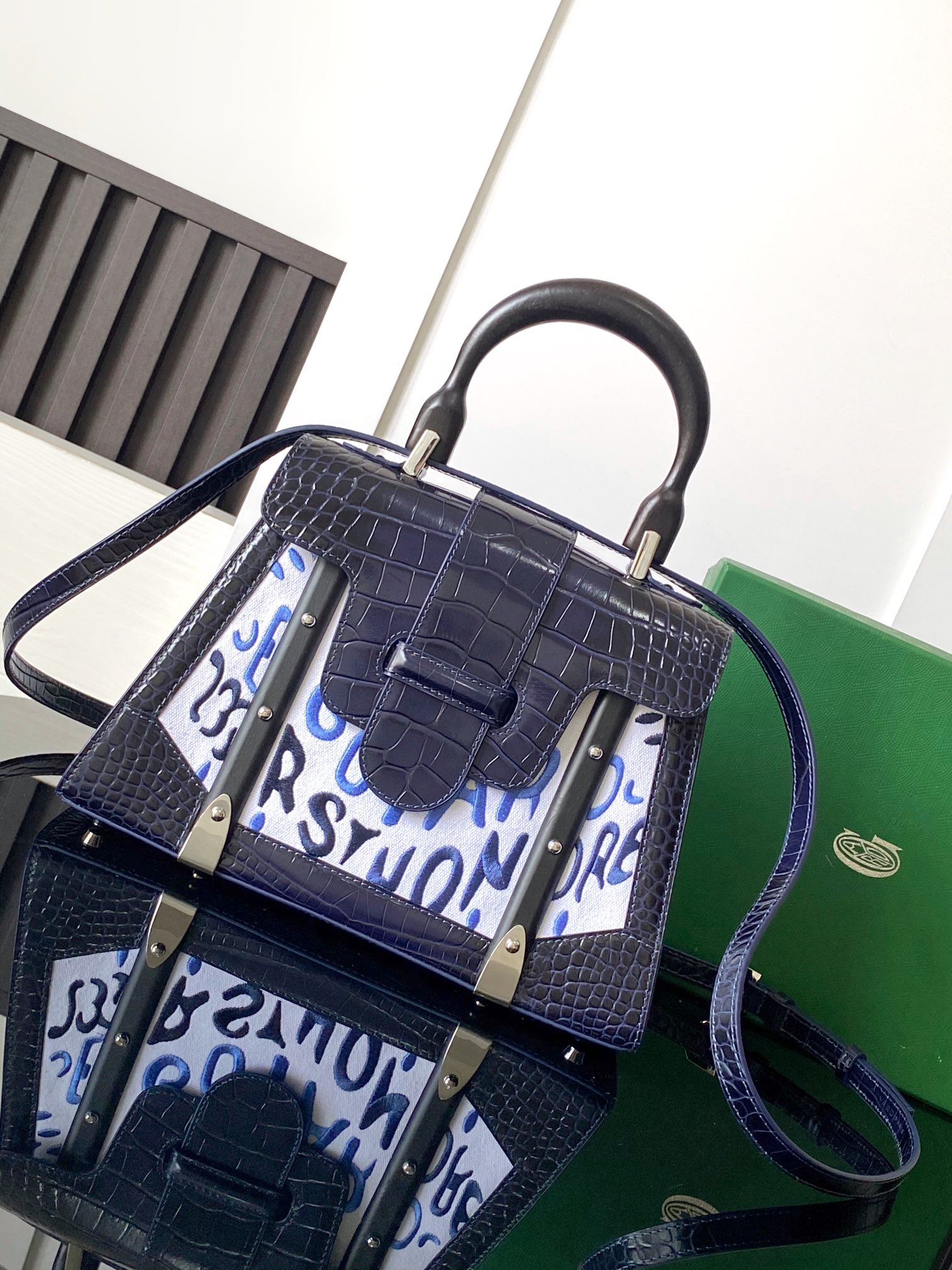 Goyard Matignon Crocodile Pattern Leather Top Handle Bag – Blue navy