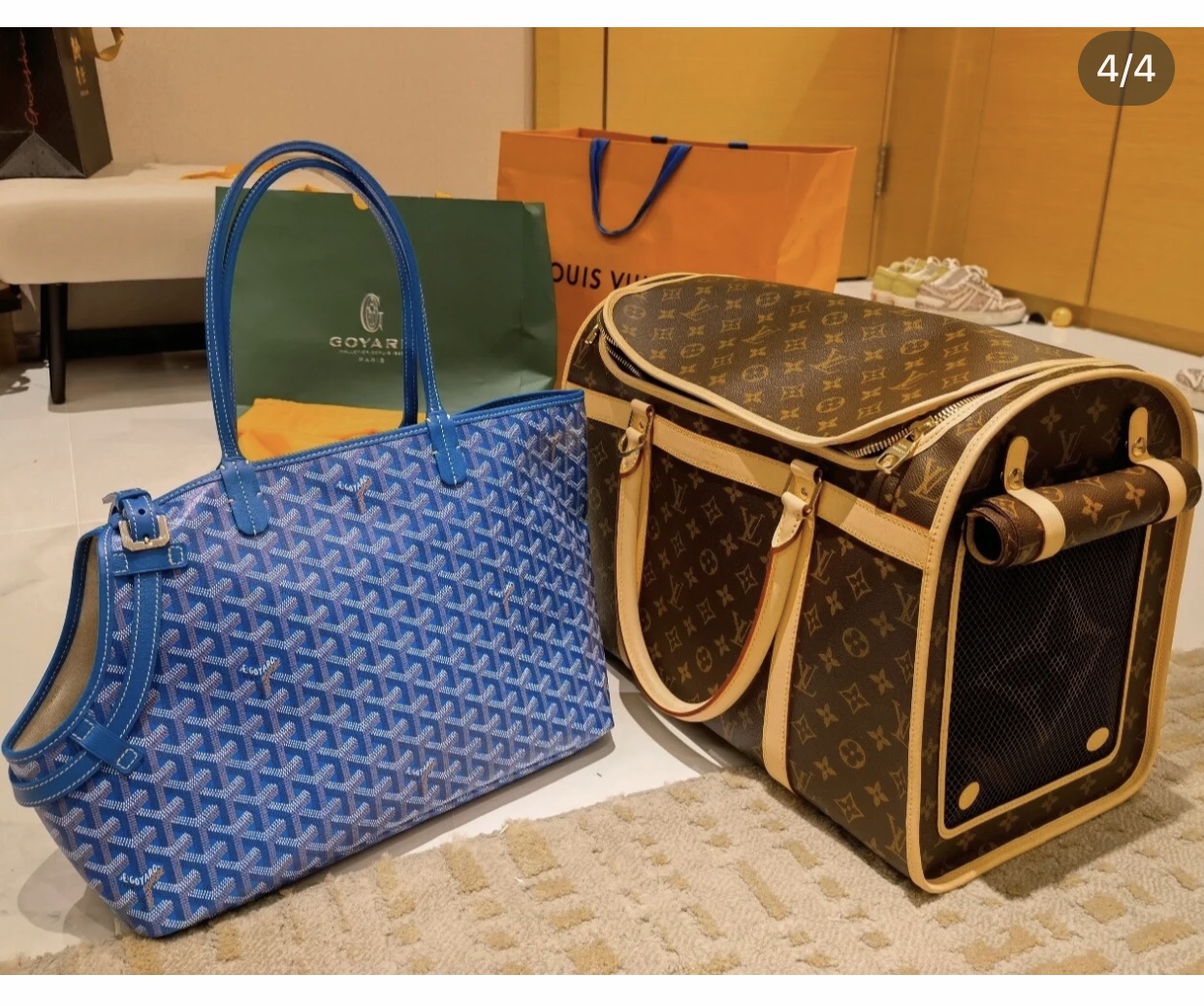Goyard Chien Gris Pet Carrier Tote Coated Canvas bag blue