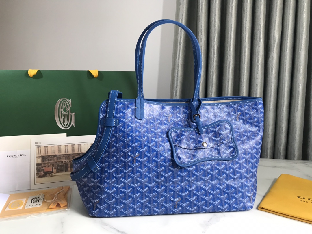 Goyard Chien Gris Pet Carrier Tote Coated Canvas bag blue