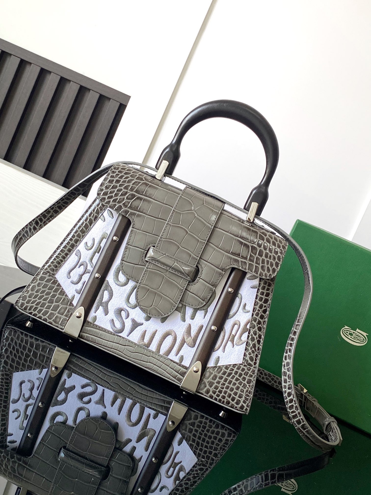 Goyard Matignon Crocodile Pattern Leather Top Handle Bag – gray