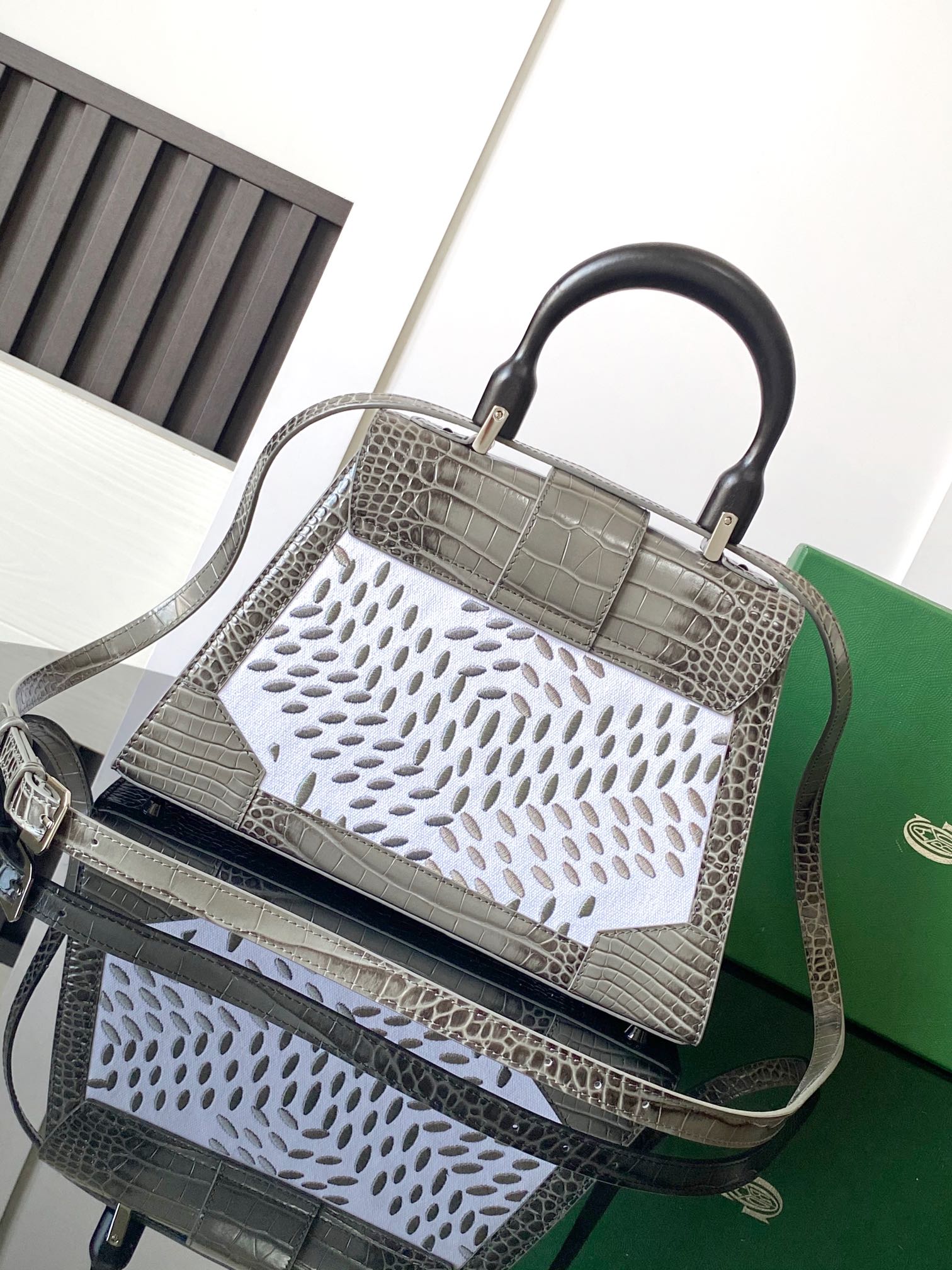 Goyard Matignon Crocodile Pattern Leather Top Handle Bag – gray