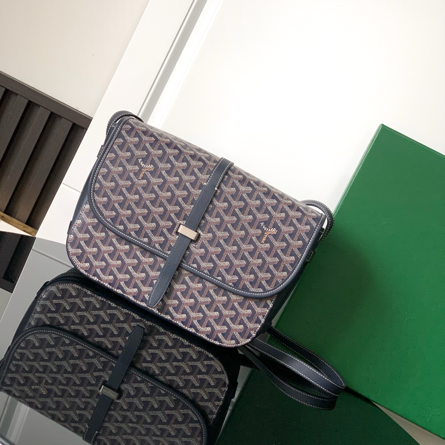 Goyard Navy Blue Goyardine Coated Canvas and Leather