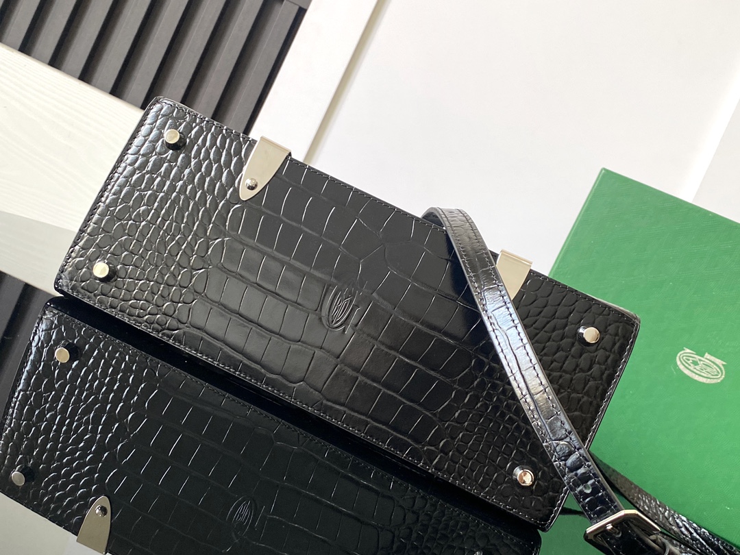Goyard Matignon Crocodile Pattern Leather Top Handle Bag – Black