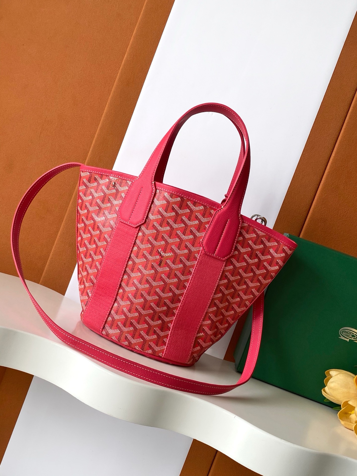 Goyard Goyardine Belharra PM Fuchsia Tote Palladium bag red