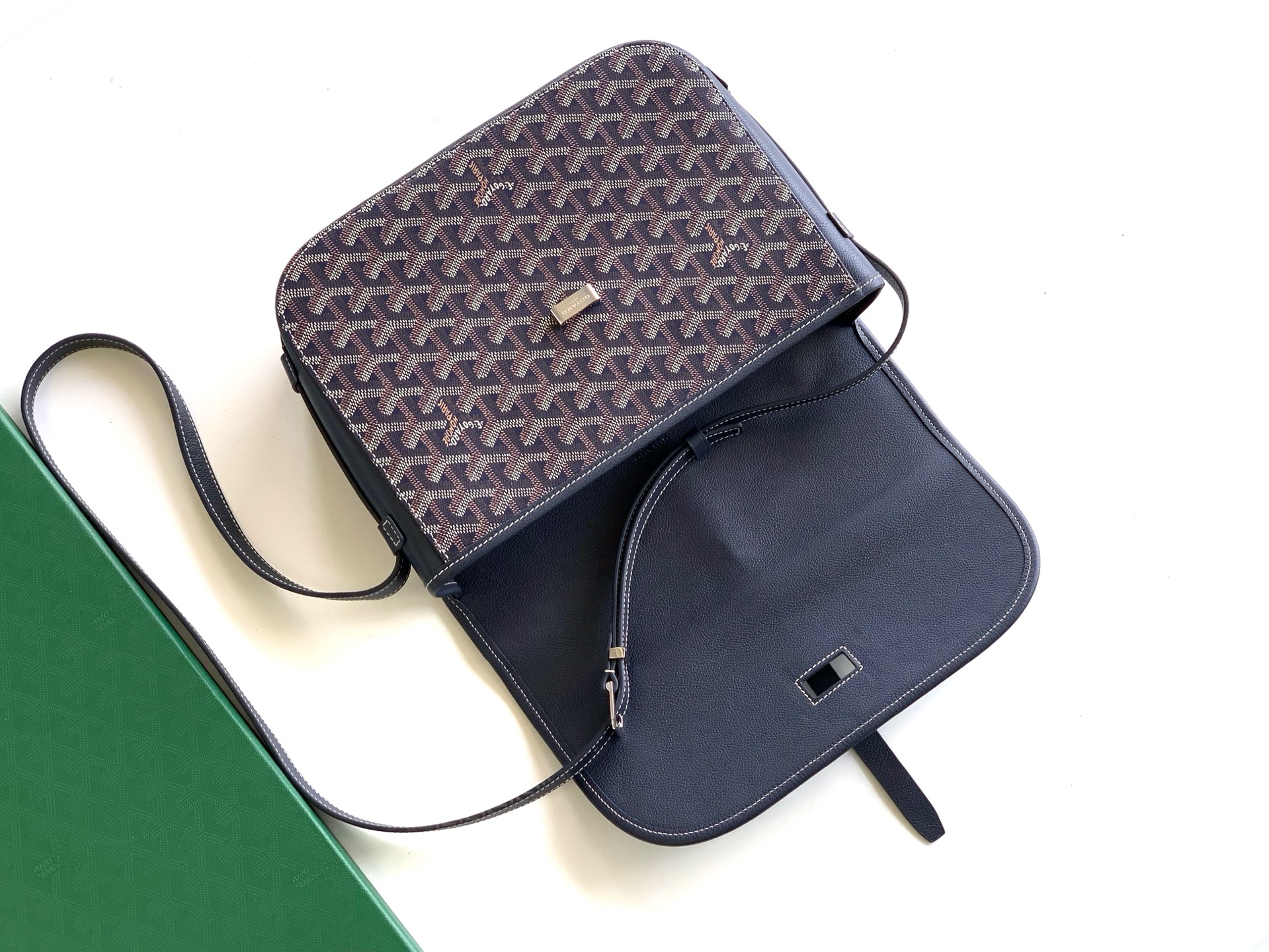 Goyard Navy Blue Goyardine Coated Canvas and Leather