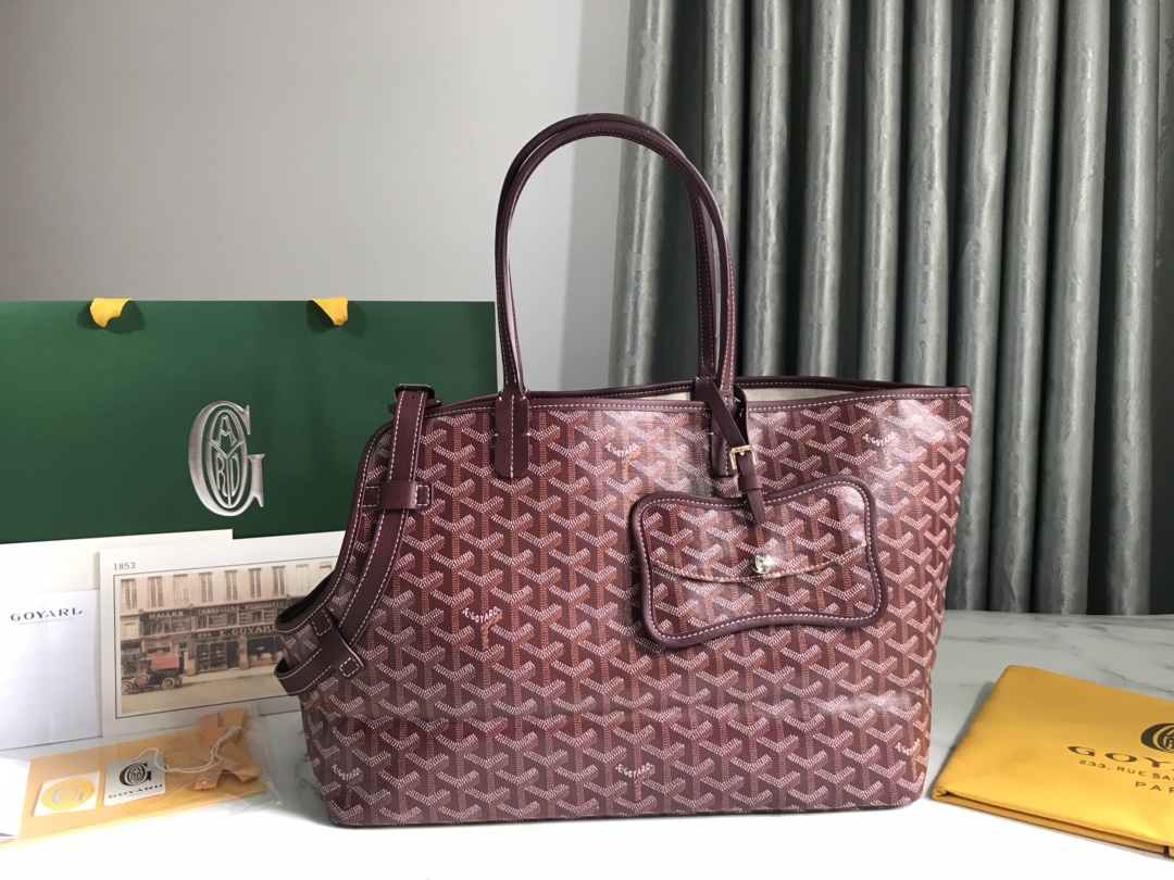 Goyard Chien Gris Pet Carrier Tote Coated Canvas bang brown red