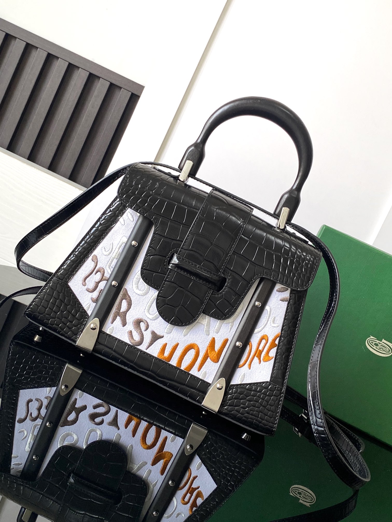 Goyard Matignon Crocodile Pattern Leather Top Handle Bag – Black