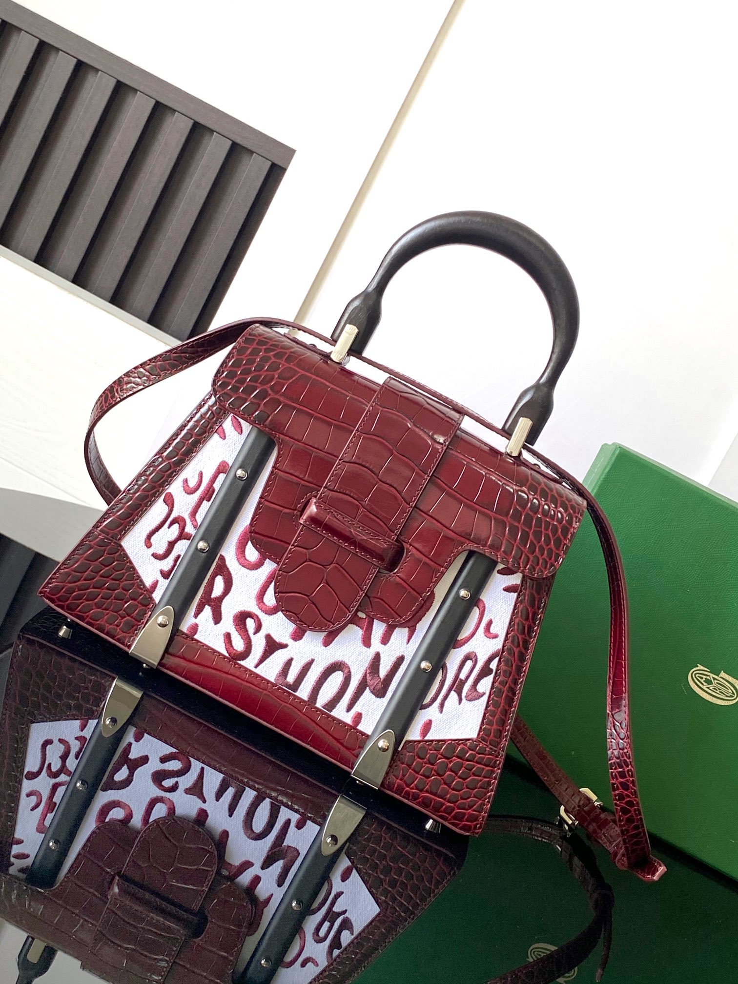 Goyard Matignon Crocodile Pattern Leather Top Handle Bag – red