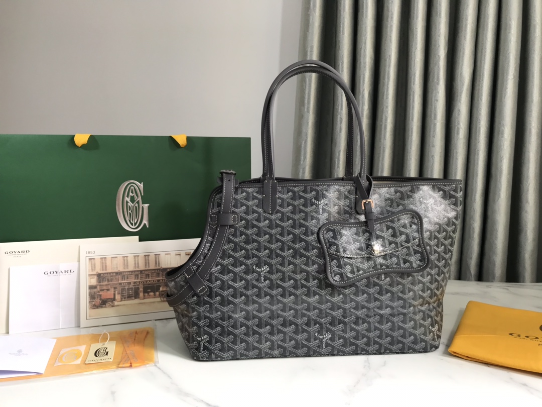 Goyard Chien Gris Pet Carrier Tote Coated Canvas bag black