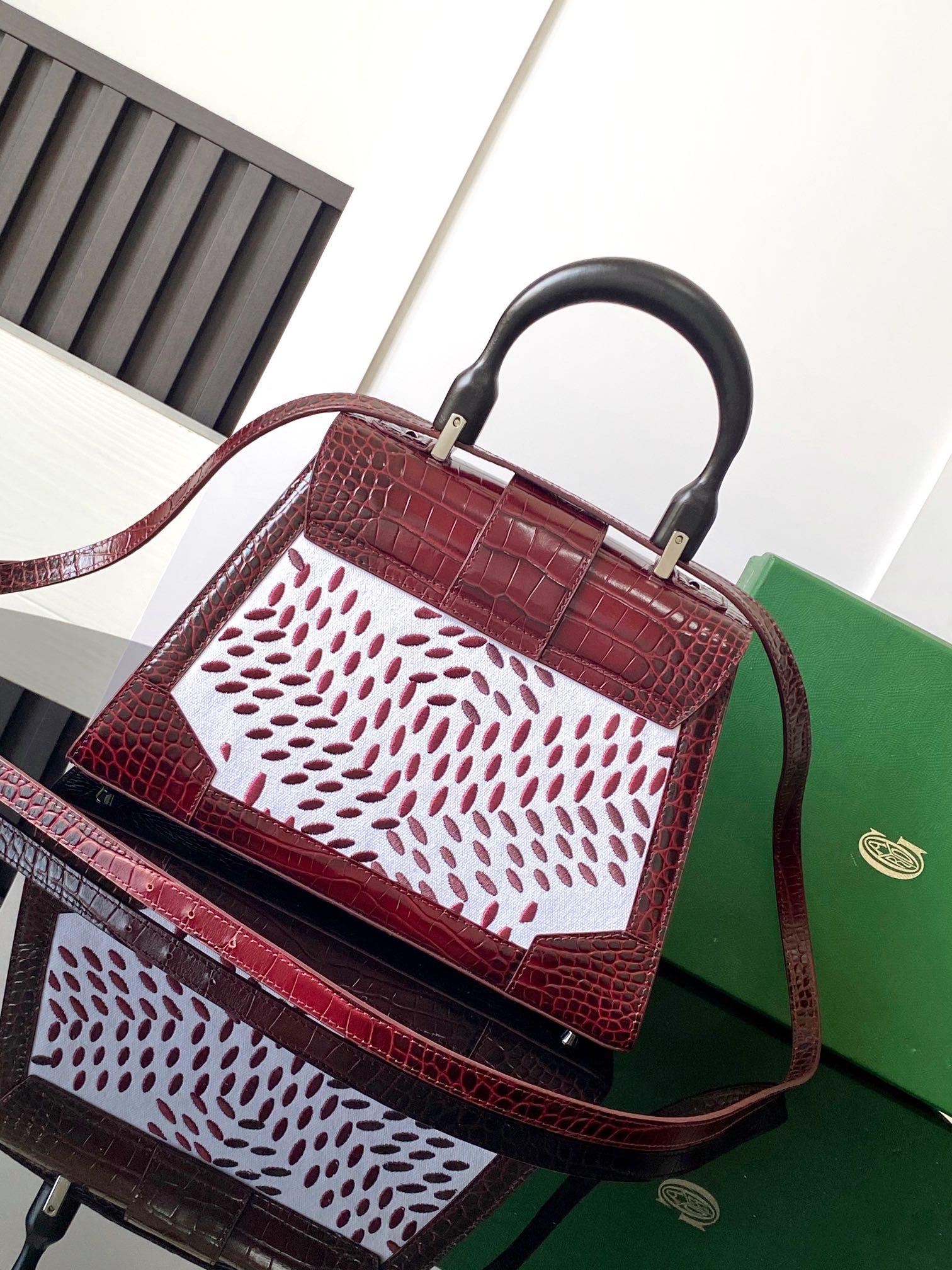 Goyard Matignon Crocodile Pattern Leather Top Handle Bag – red