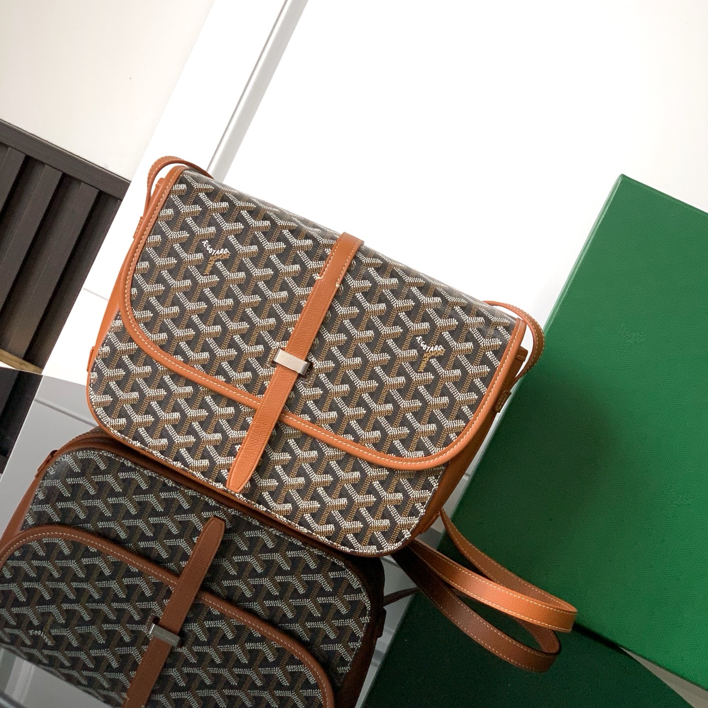 Goyard Black Goyardine Canvas And Tan Chevroches