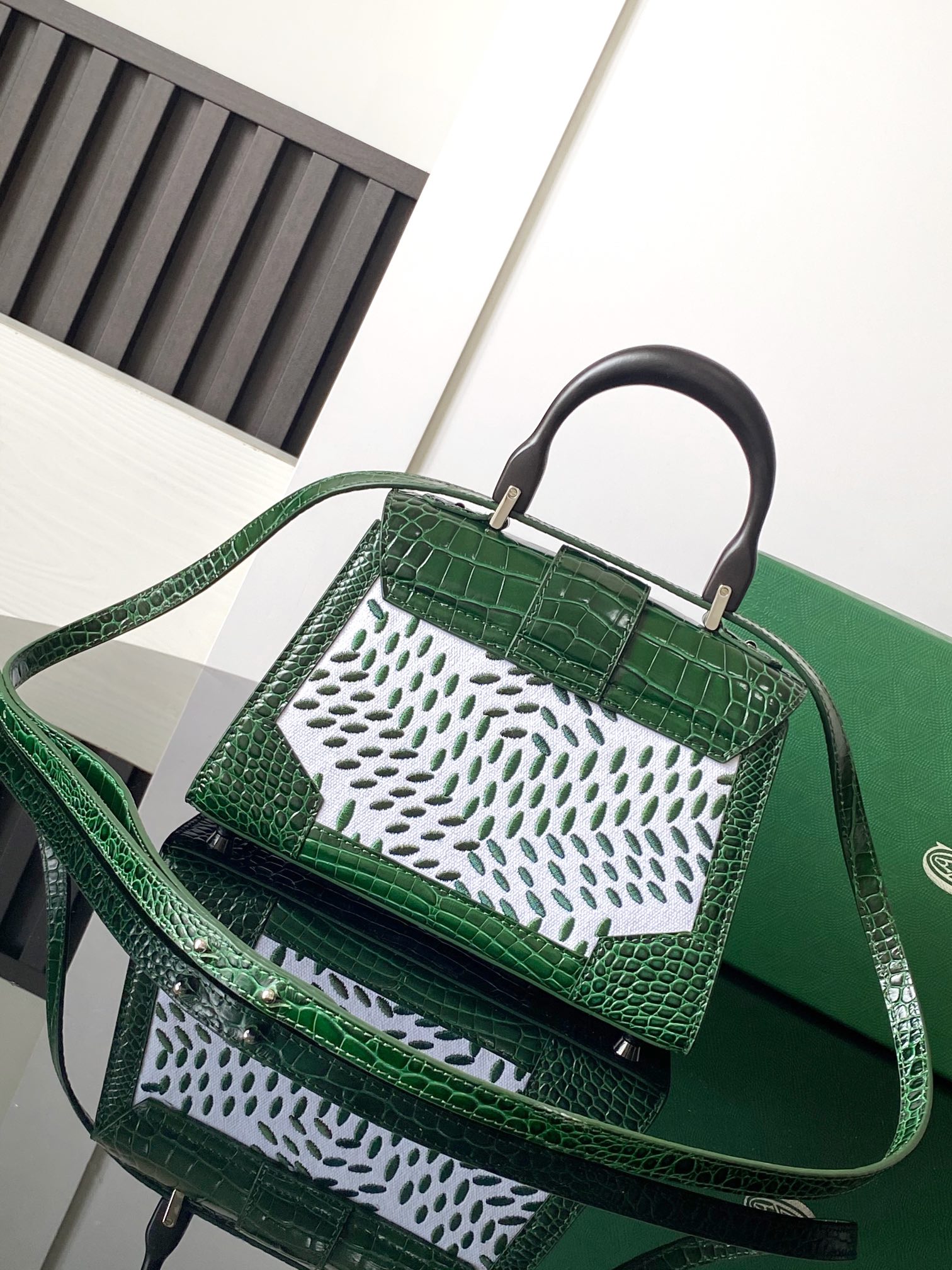 Goyard Matignon Crocodile Pattern Leather Top Handle Bag – green