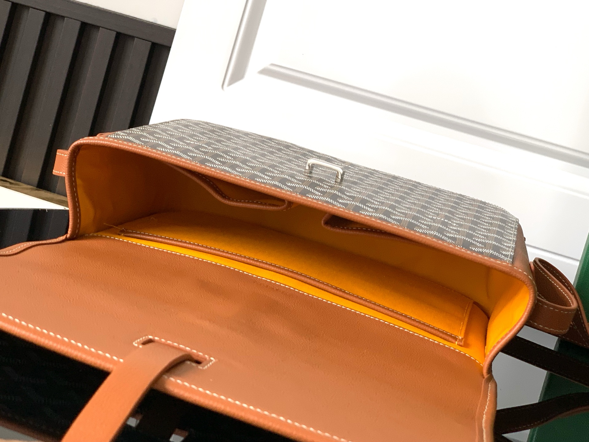 Goyard Black Goyardine Canvas And Tan Chevroches