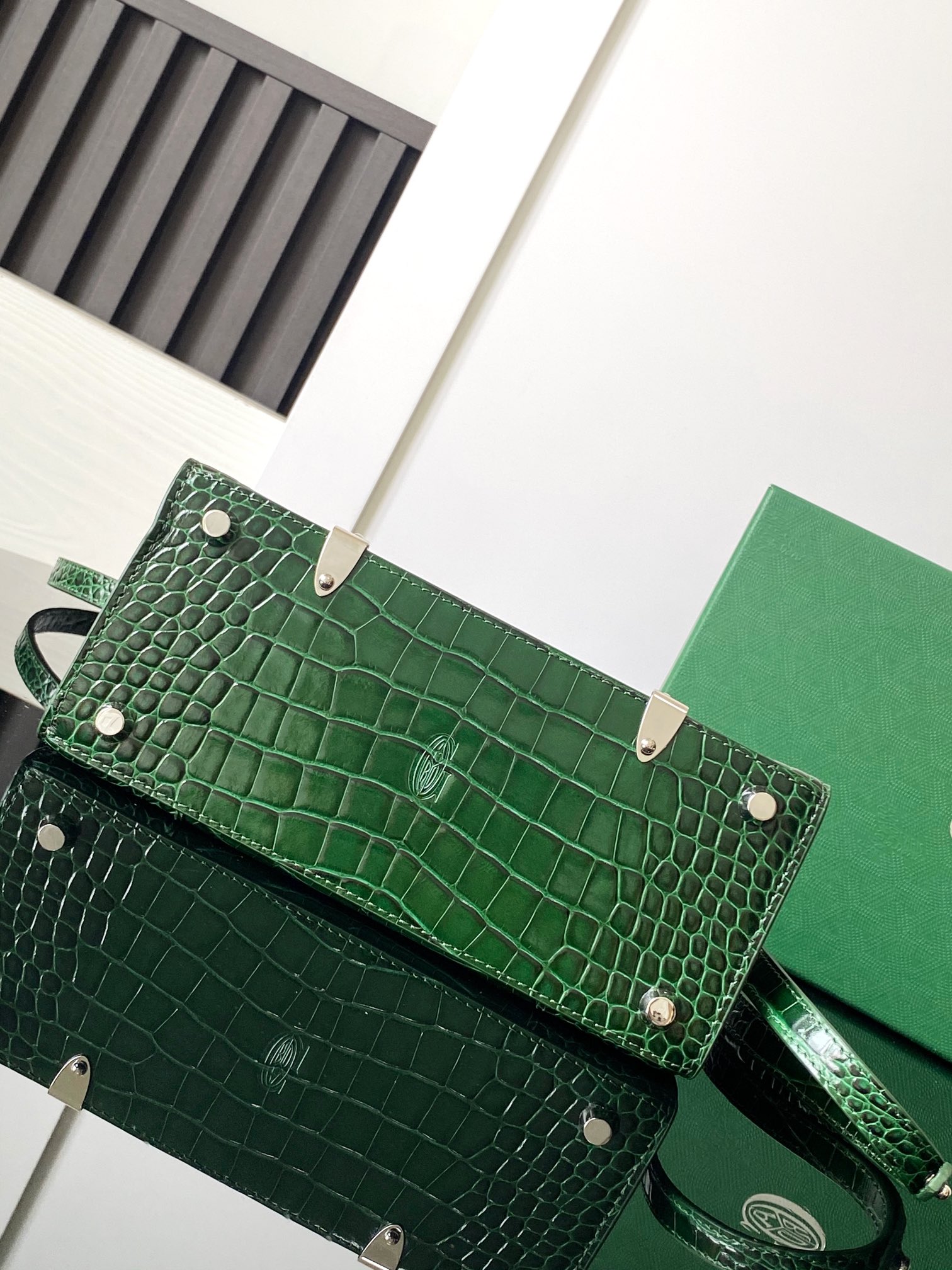 Goyard Matignon Crocodile Pattern Leather Top Handle Bag – green