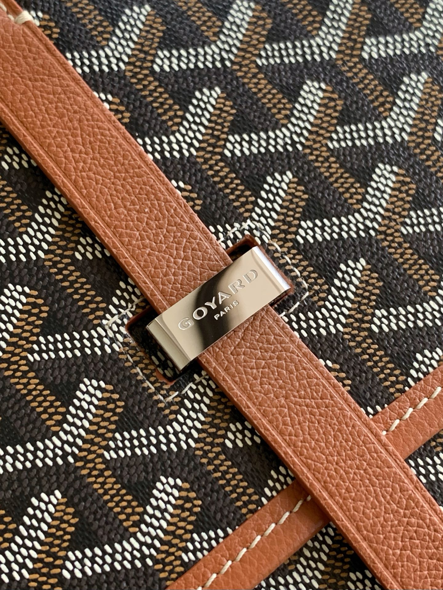 Goyard Black Goyardine Canvas And Tan Chevroches