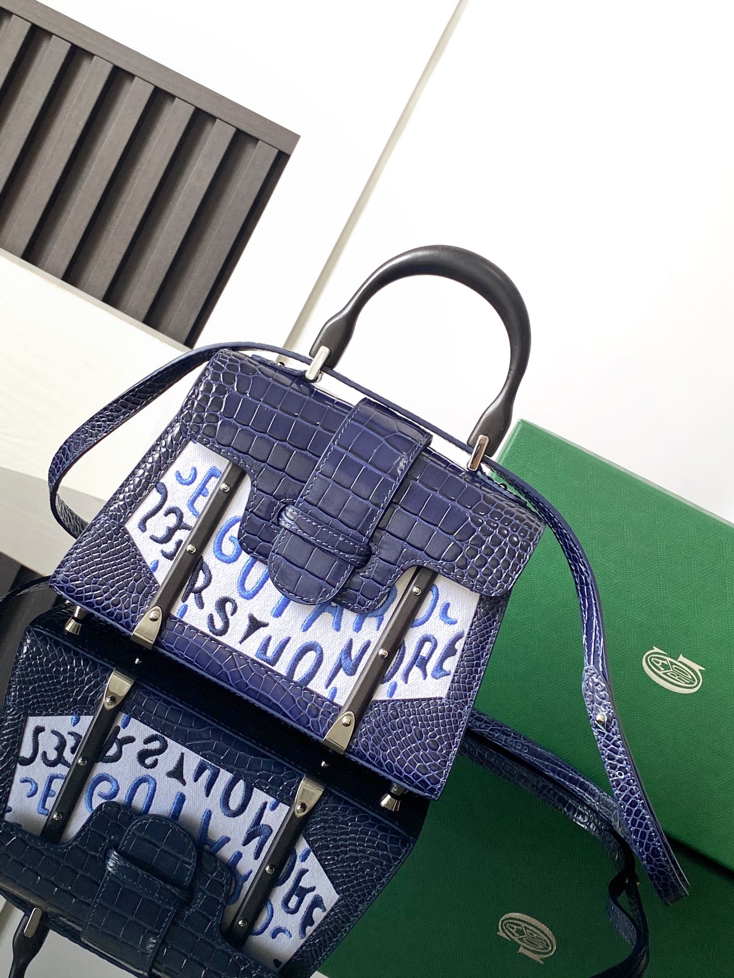 Goyard Matignon Crocodile Pattern Leather Top Handle Bag – Blue navy