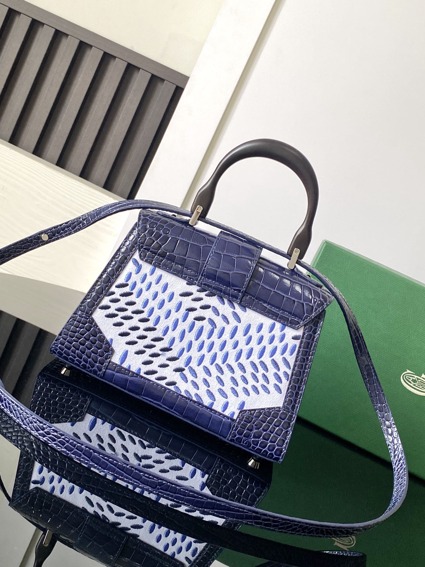 Goyard Matignon Crocodile Pattern Leather Top Handle Bag – Blue navy