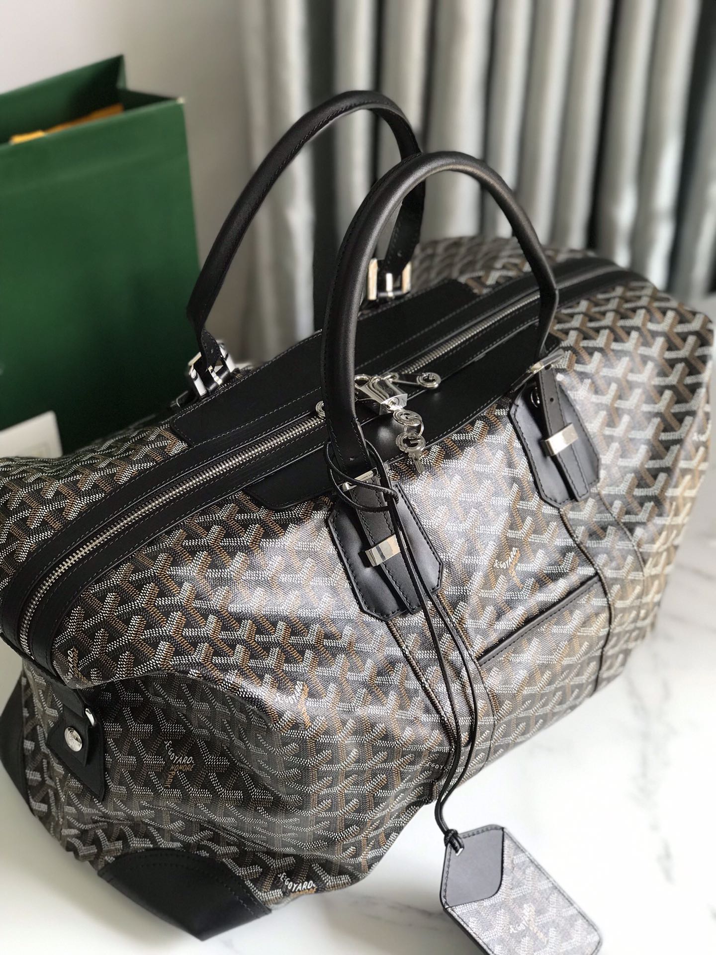 Goyard Boeing 30 Black Coated Canvas and Leather Handbag